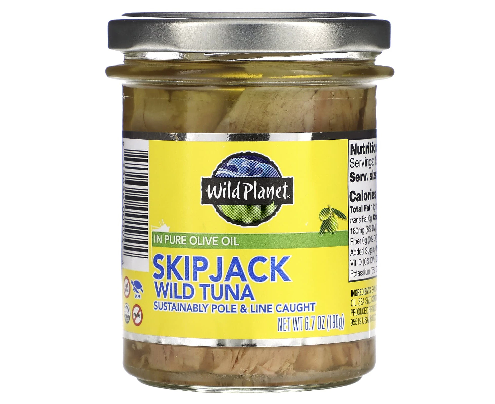 Wild Planet, Skipjack Wild Tuna in Pure Olive Oil, 6.7 oz (190 g)