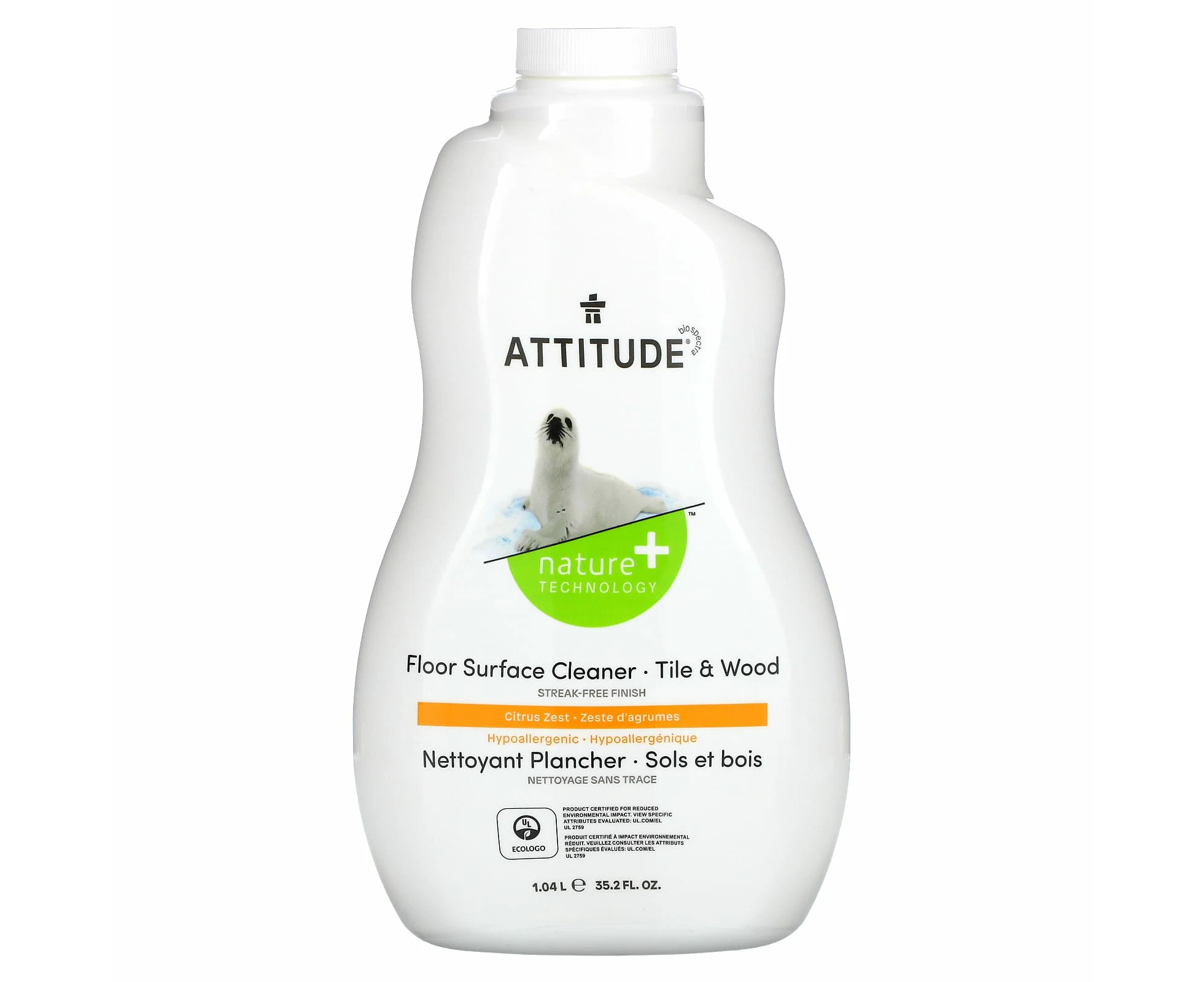 ATTITUDE, Floor Surface Cleaner, For Tile & Wood, Citrus Zest, 35.2 fl oz (1.04 l)