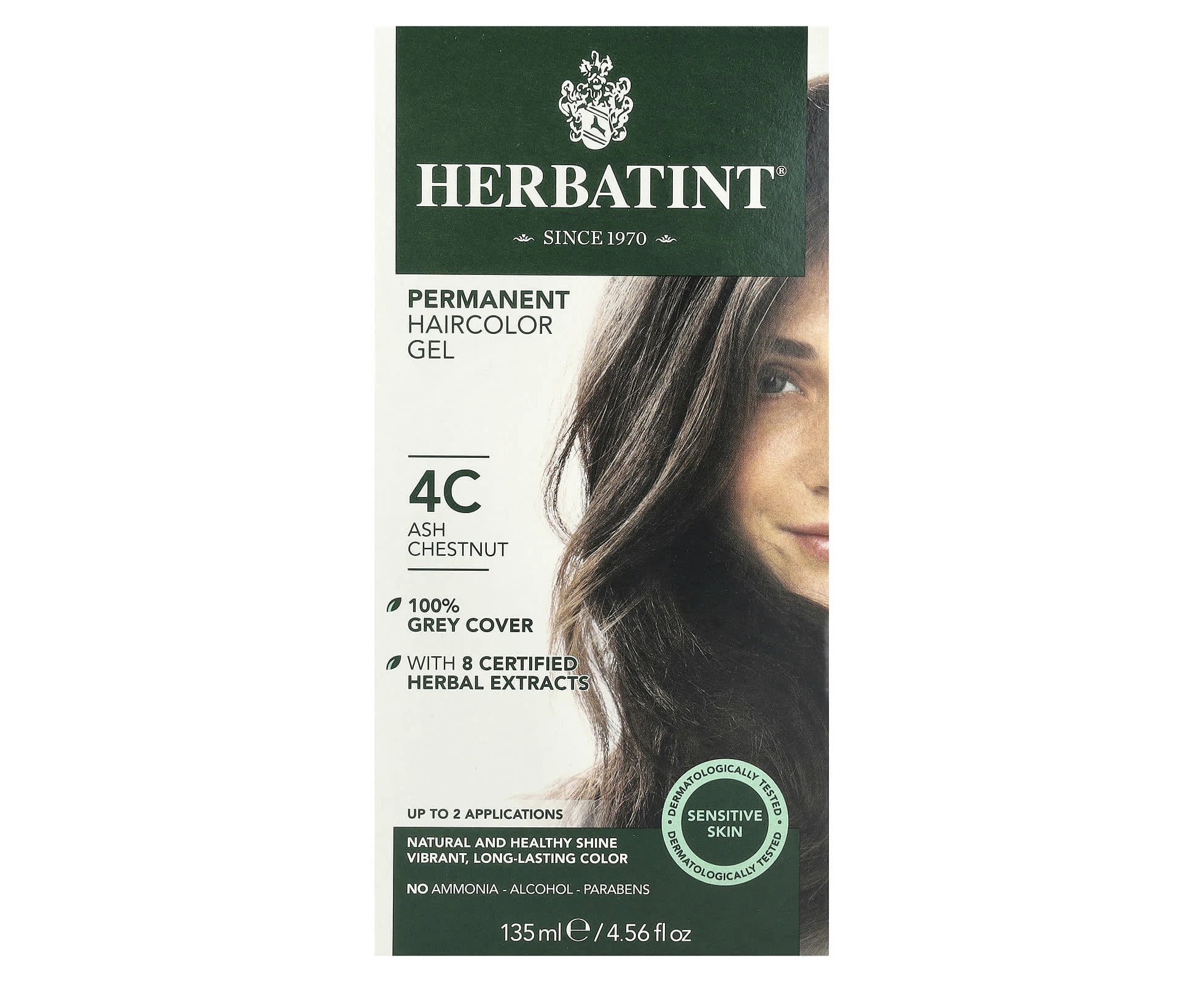 Herbatint, Permanent Haircolor Gel, 4C, Ash Chestnut, 4.56 fl oz (135 ml)