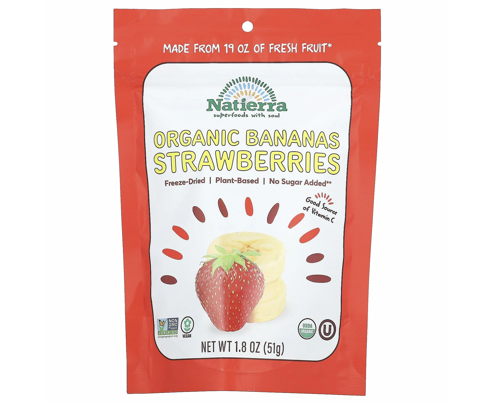 Natierra, Organic Freeze-Dried Bananas and Strawberries, 1.8 oz (51 g)