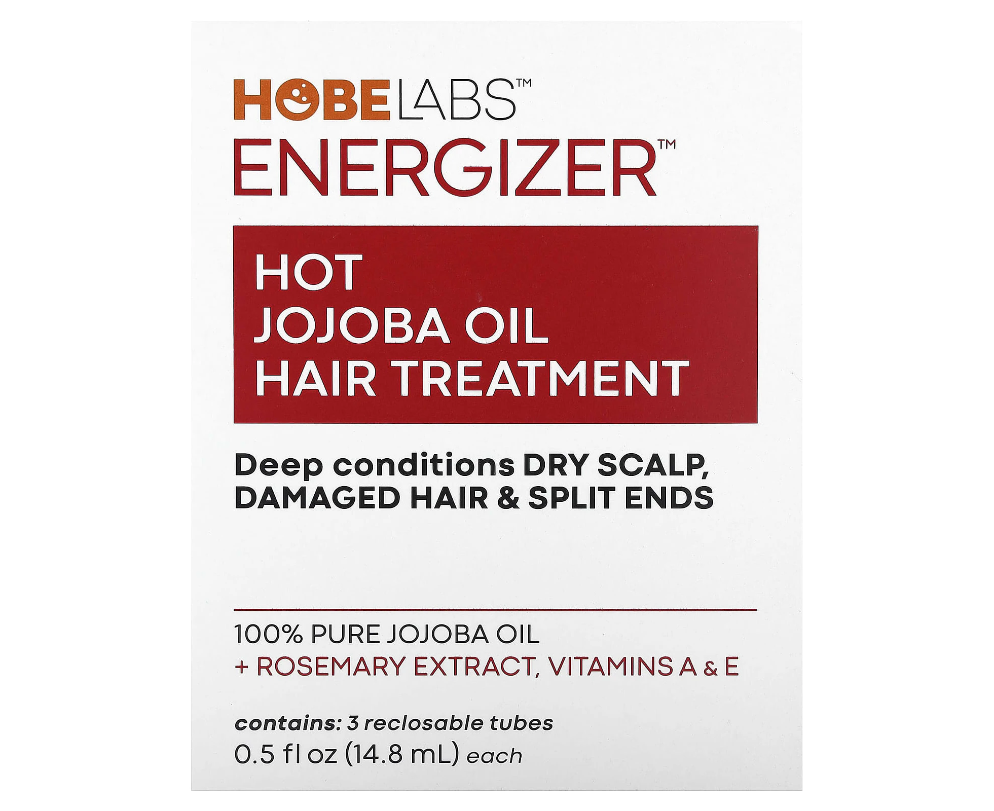 Hobe Labs, Energizer, Hot Jojoba Oil Hair Treatment, 3 Reclosable Tubes, 0.5 fl oz (14.8 ml) Each