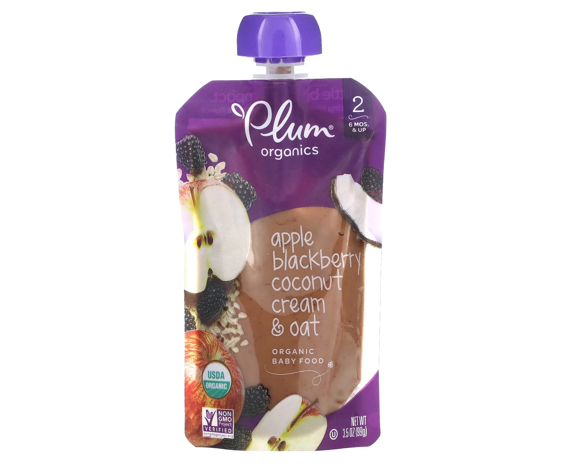 Plum Organics, Organic Baby Food, 6 Months & Up, Apple Blackberry Coconut Cream & Oat, 3.5 oz (99 g)