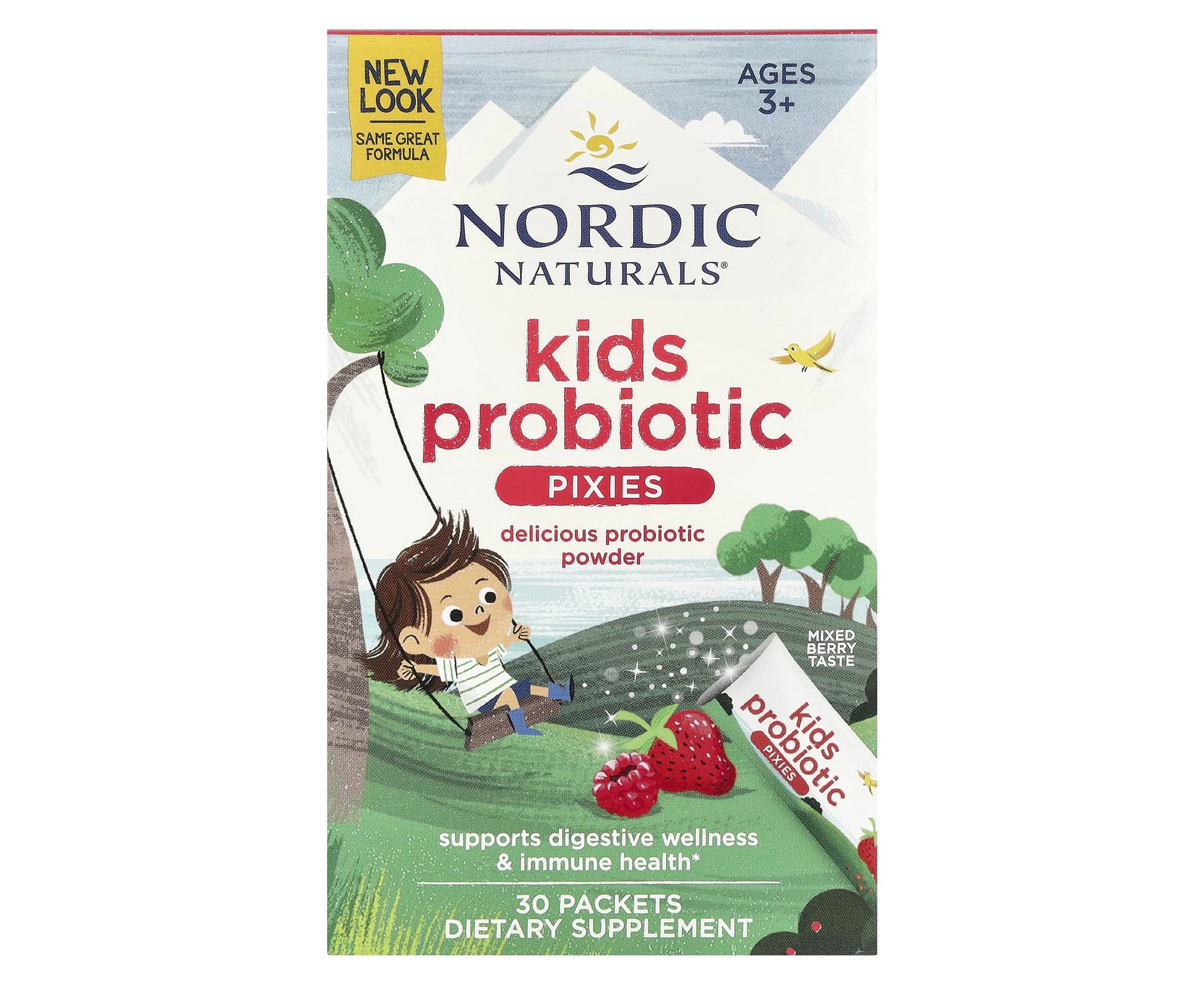 Nordic Naturals, Kids Probiotic Pixies, Ages 3+, Mixed Berry, 30 Packets, 0.035 oz (1 g) Each