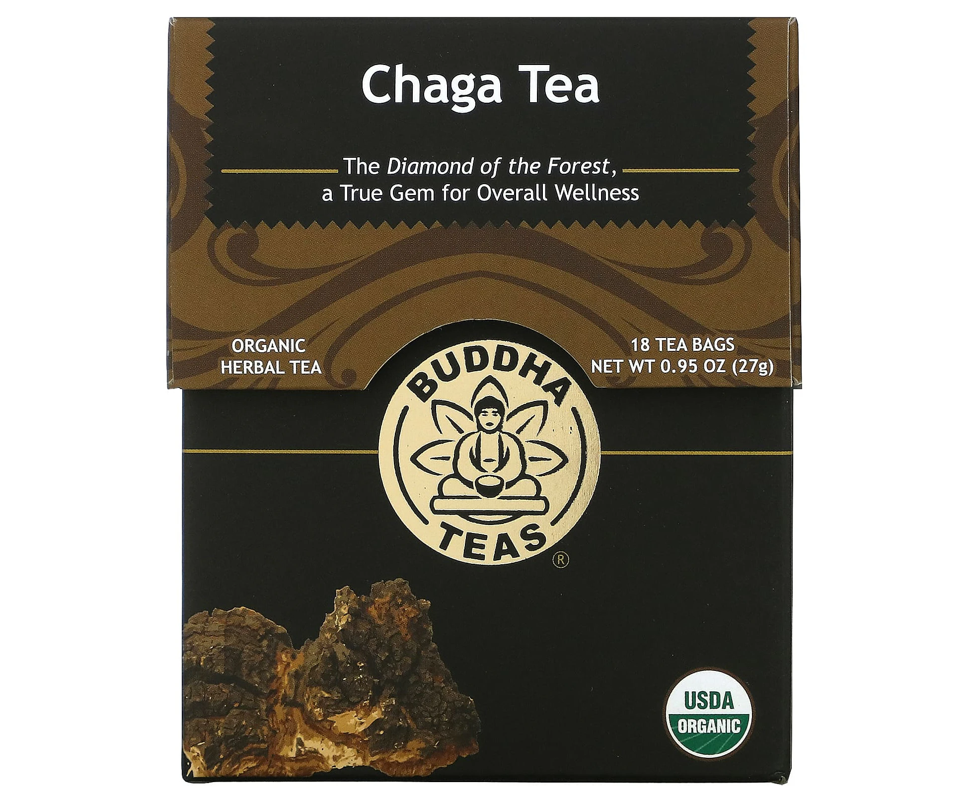 Buddha Teas, Organic Herbal Tea, Chaga Mushroom, 18 Tea Bags, 0.95 oz (27 g)