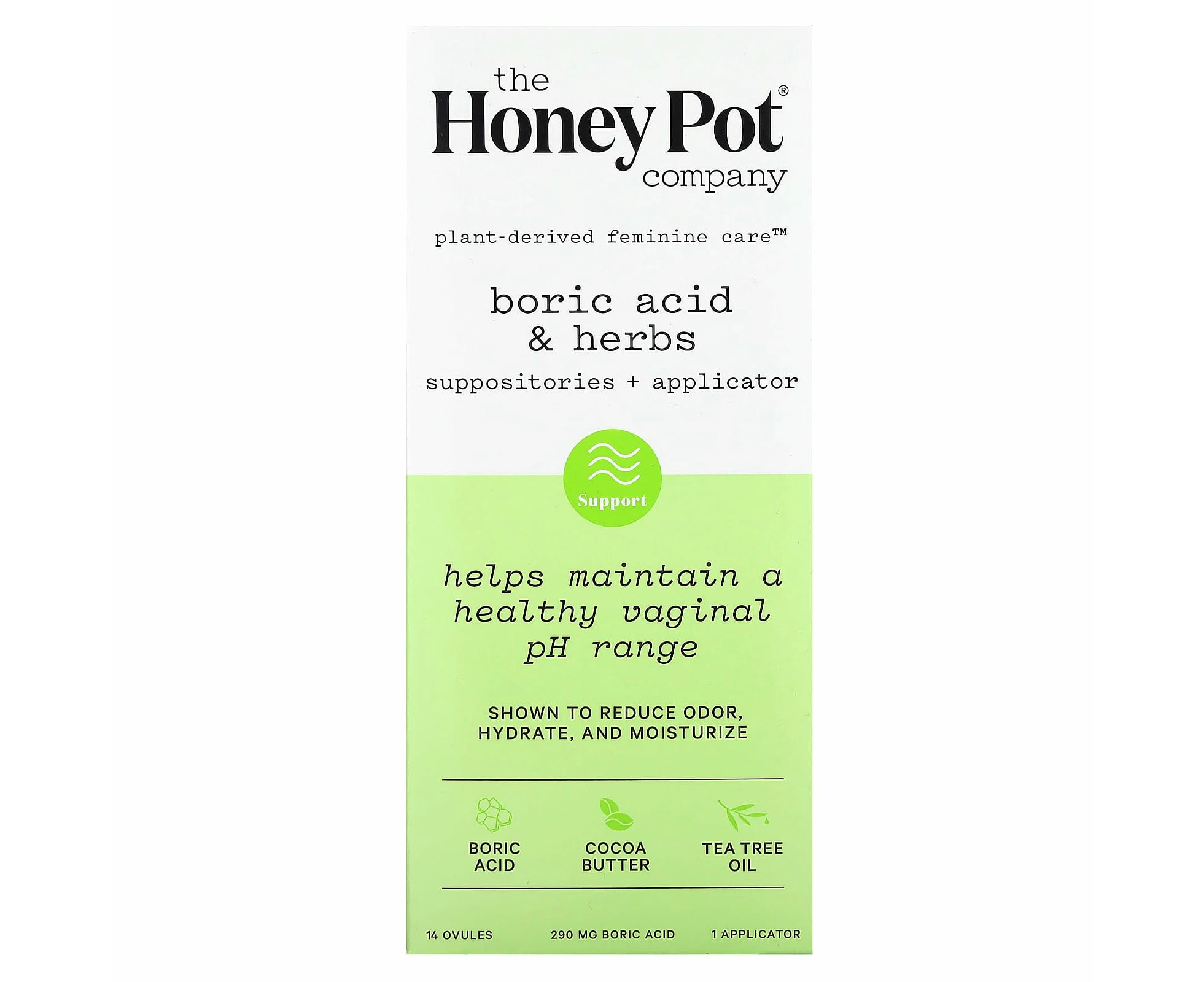 The Honey Pot Company, Boric Acid & Herbs, Suppositories + Applicator, 290 mg , 14 Ovules, 1 Applicator