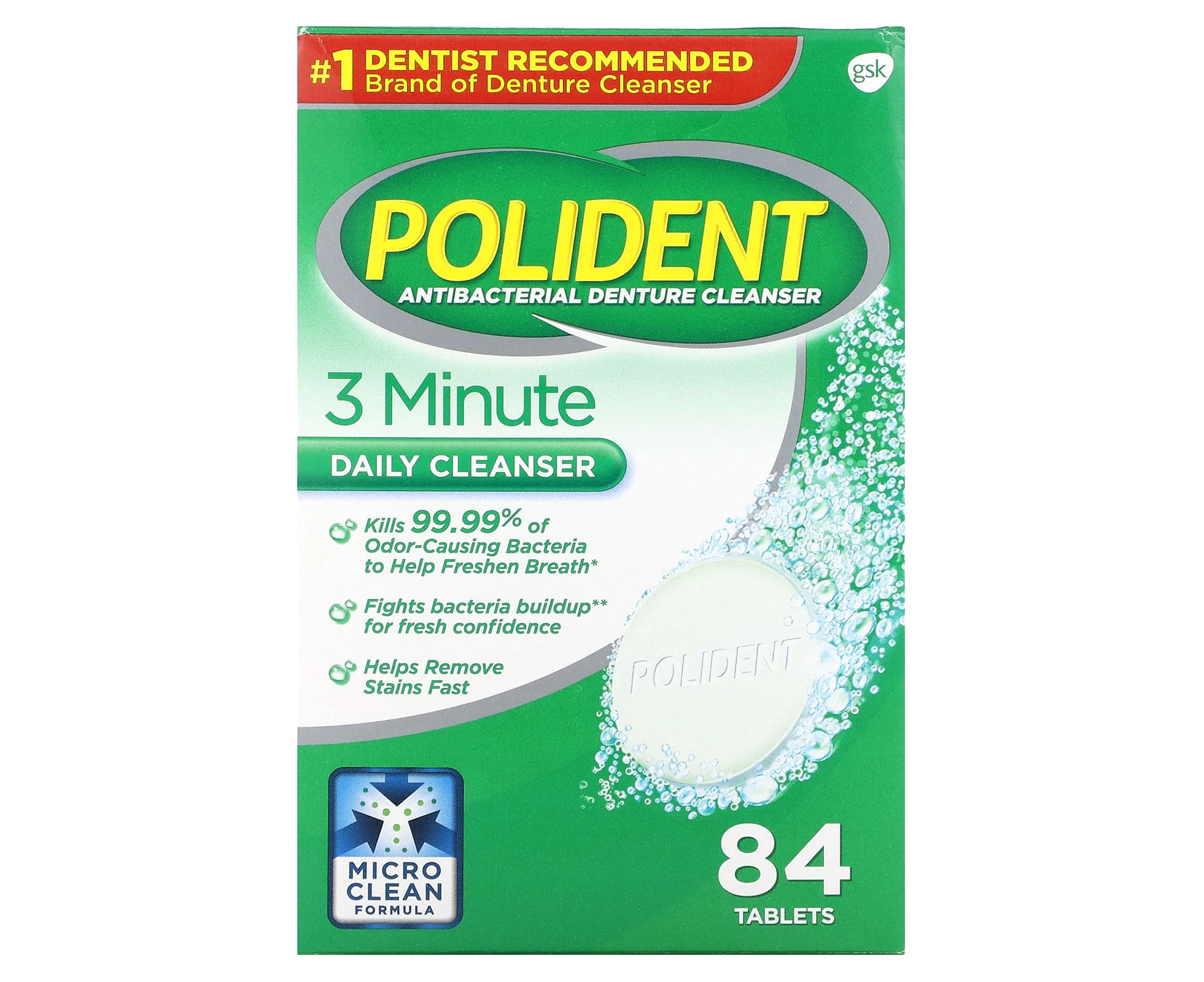 Polident, Antibacterial Denture Cleanser, 84 Tablets