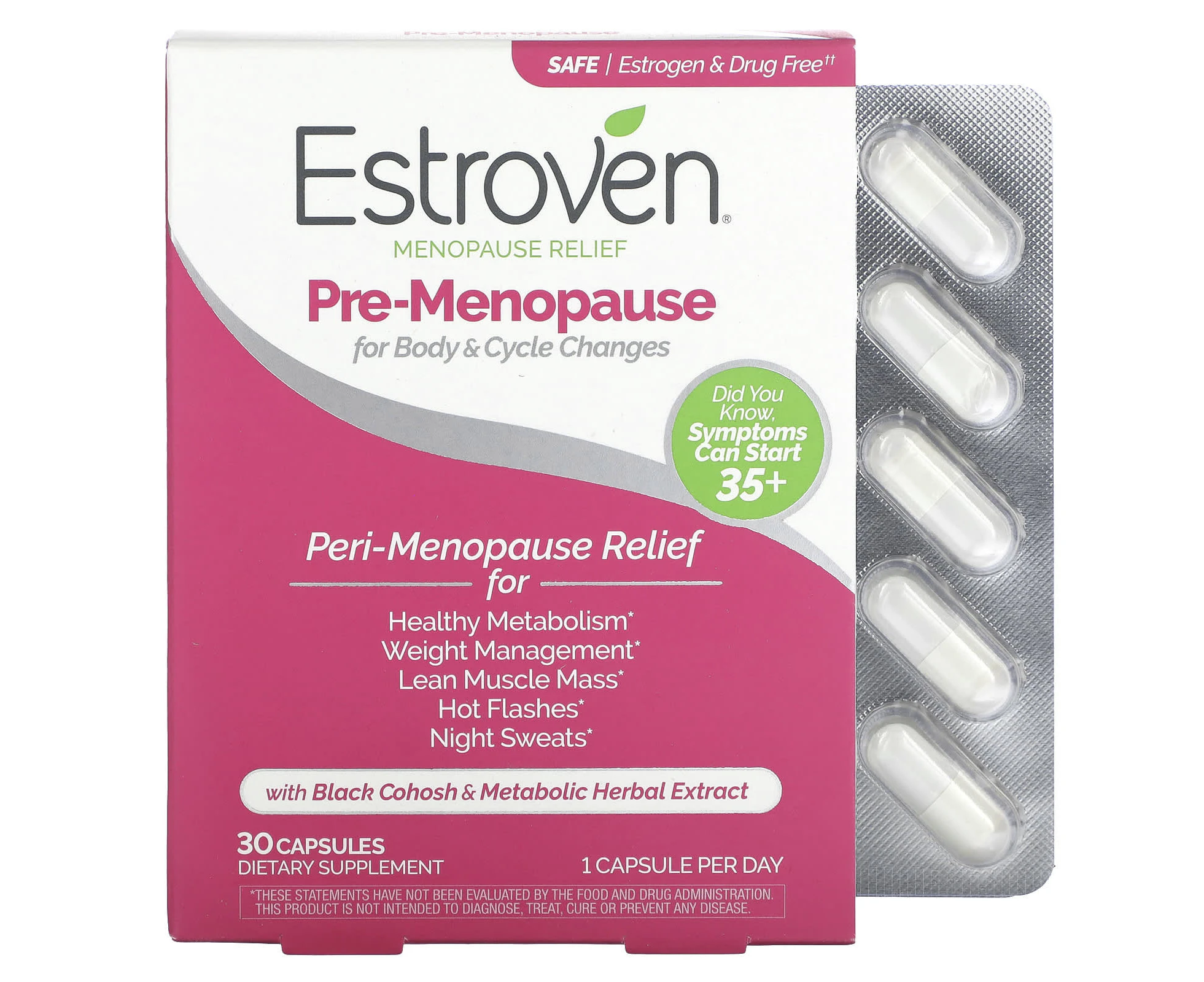 Estroven, Menopause Relief, Pre-Menopause, 30 Capsules