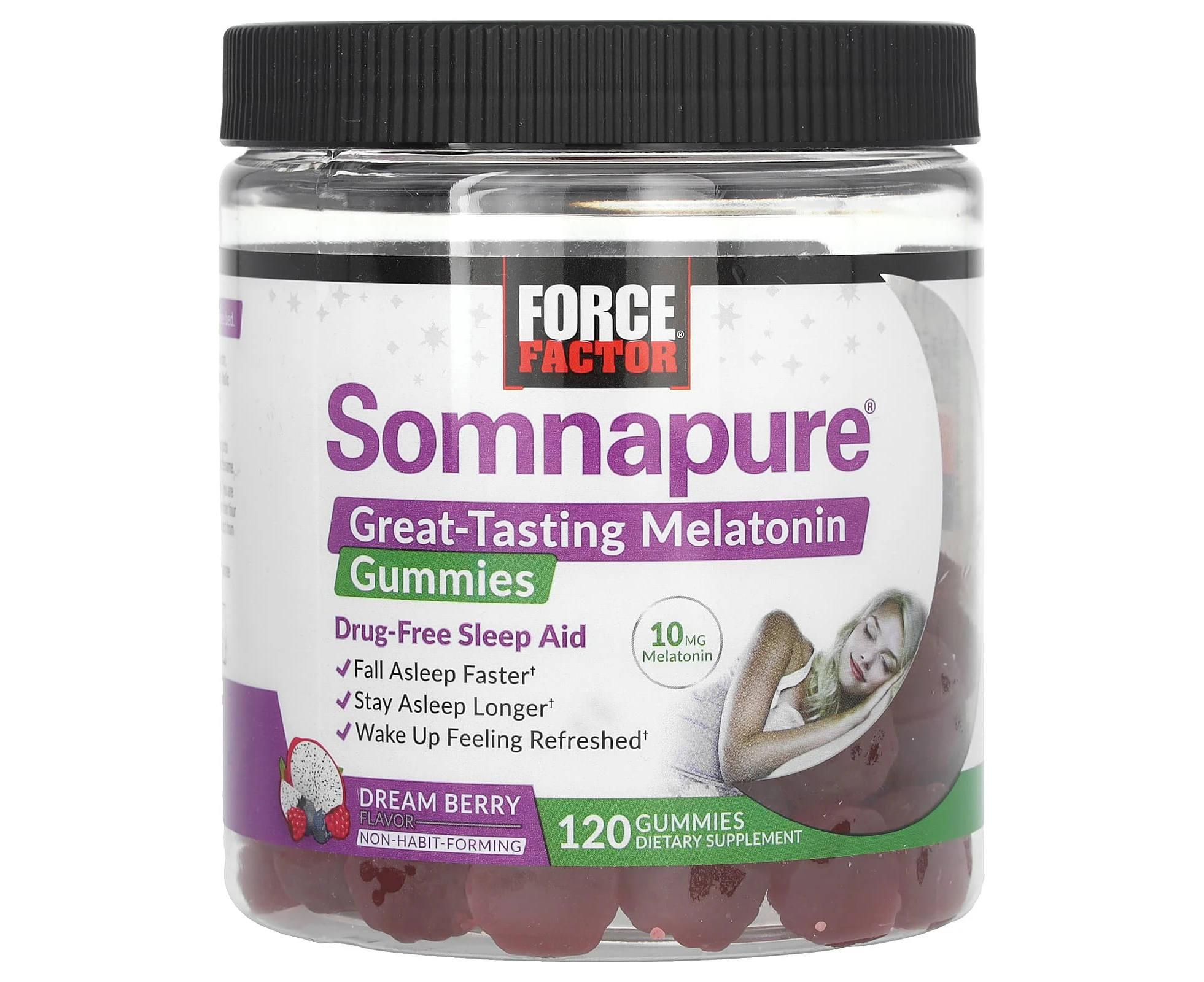 Force Factor, Somnapure Gummies, Melatonin, Dream Berry, 10 mg, 120 Gummies (5 mg per Gummy)