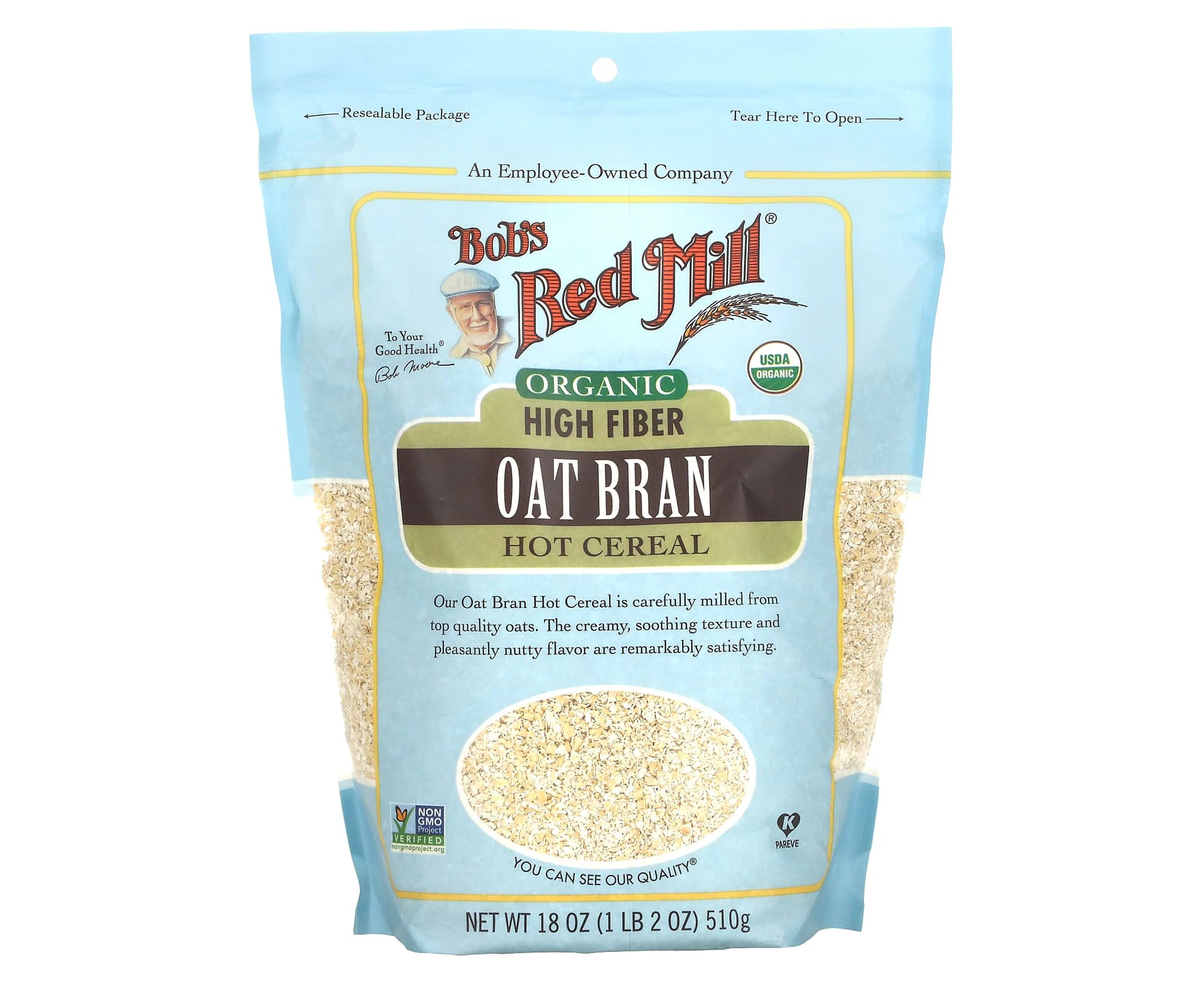 Bob's Red Mill, Organic High Fiber Oat Bran Hot Cereal, 18 oz (510 g)