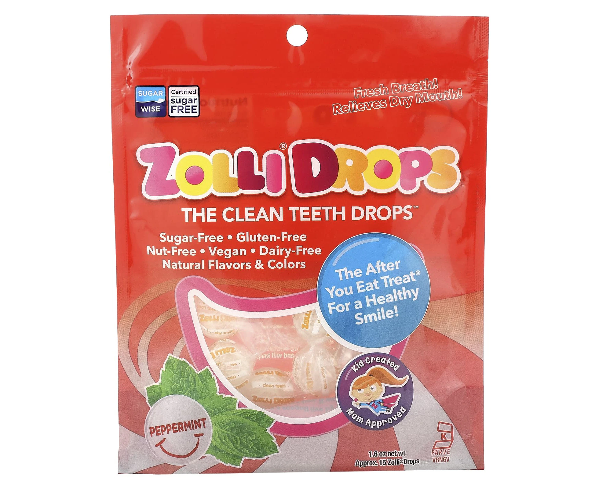 Zollipops, Zolli Drops, The Clean Teeth Drops, Peppermint, Approx. 15 Zolli Drops, 1.6 oz