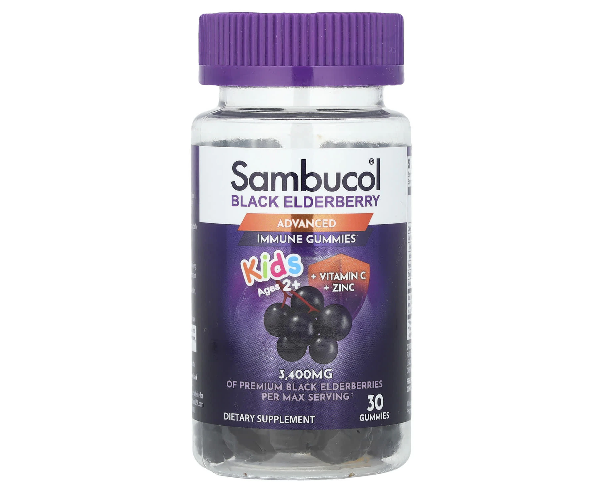 Sambucol, Kids Black Elderberry Gummies, Ages 2+, 3,400 mg, 30 Gummies