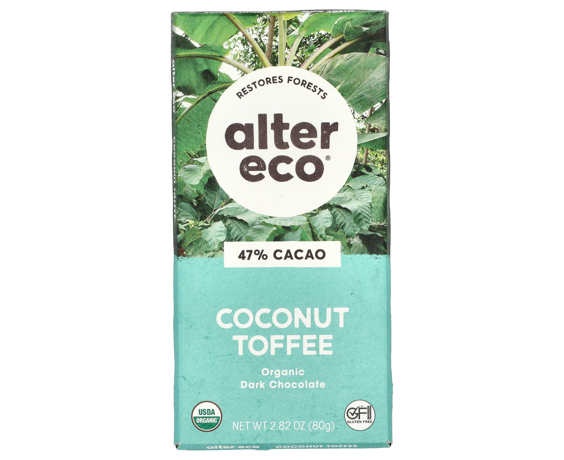 Alter Eco, Organic Dark Chocolate Bar, Coconut Toffee, 47% Cacao, 2.82 oz (80 g)