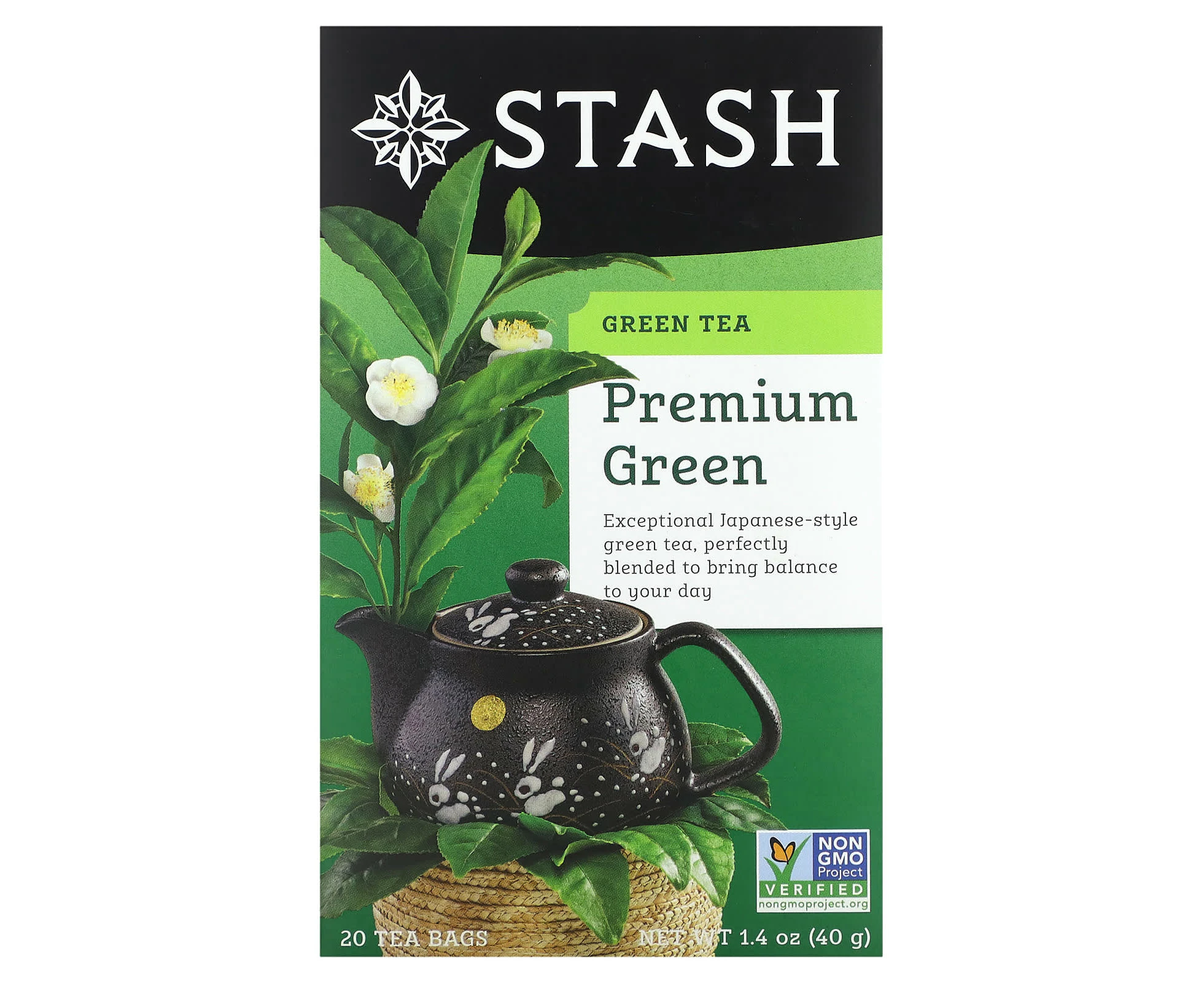 Stash Tea, Green Tea, Premium Green, 20 Tea Bags, 1.4 oz (40 g)