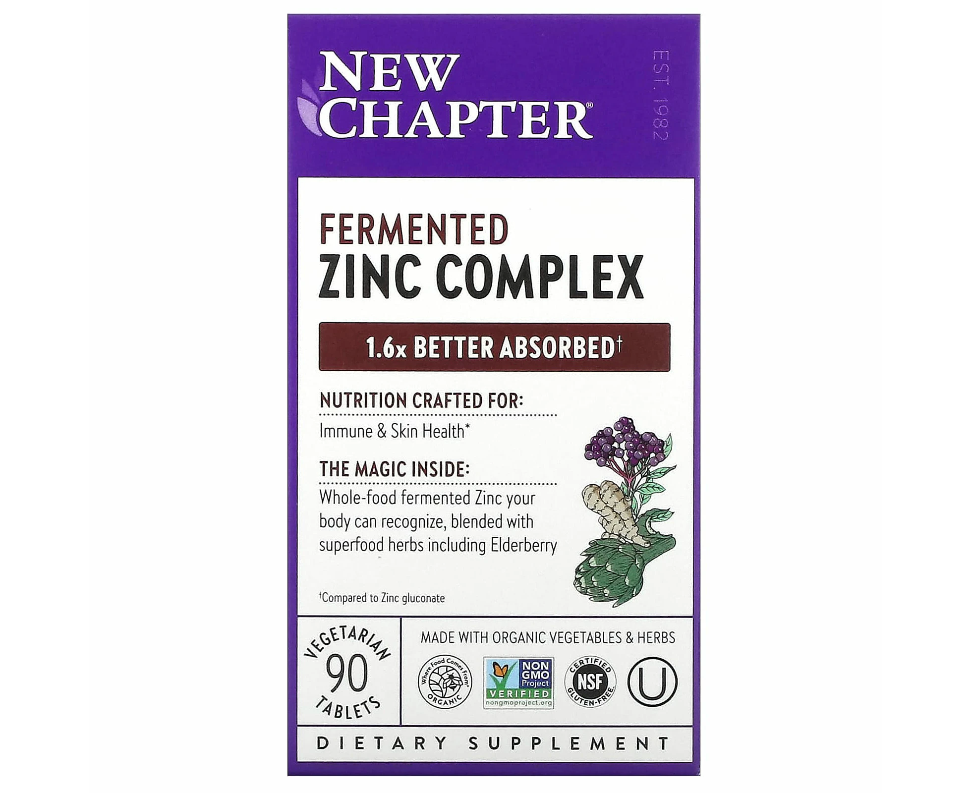 New Chapter, Fermented Zinc Complex, 90 Vegetarian Tablets