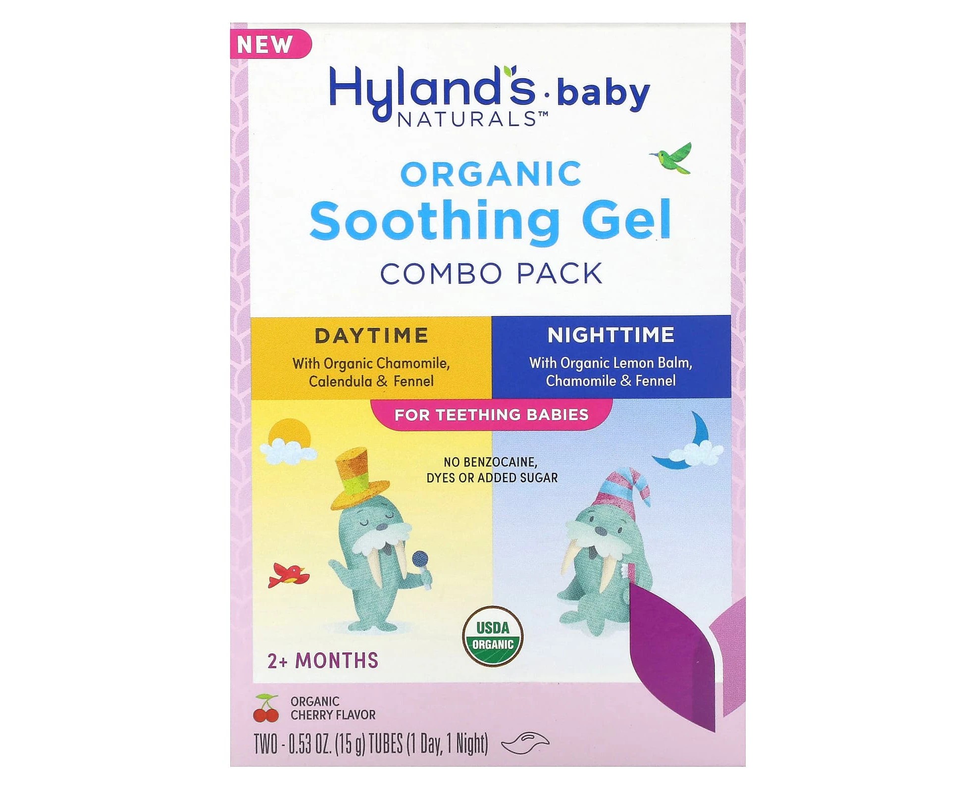 Hyland's Naturals, Baby, Organic Soothing Gel Combo Pack, Daytime/Nighttime, 2+ Months, Organic Cherry, 2 Tubes, 0.53 oz (15 g) Each