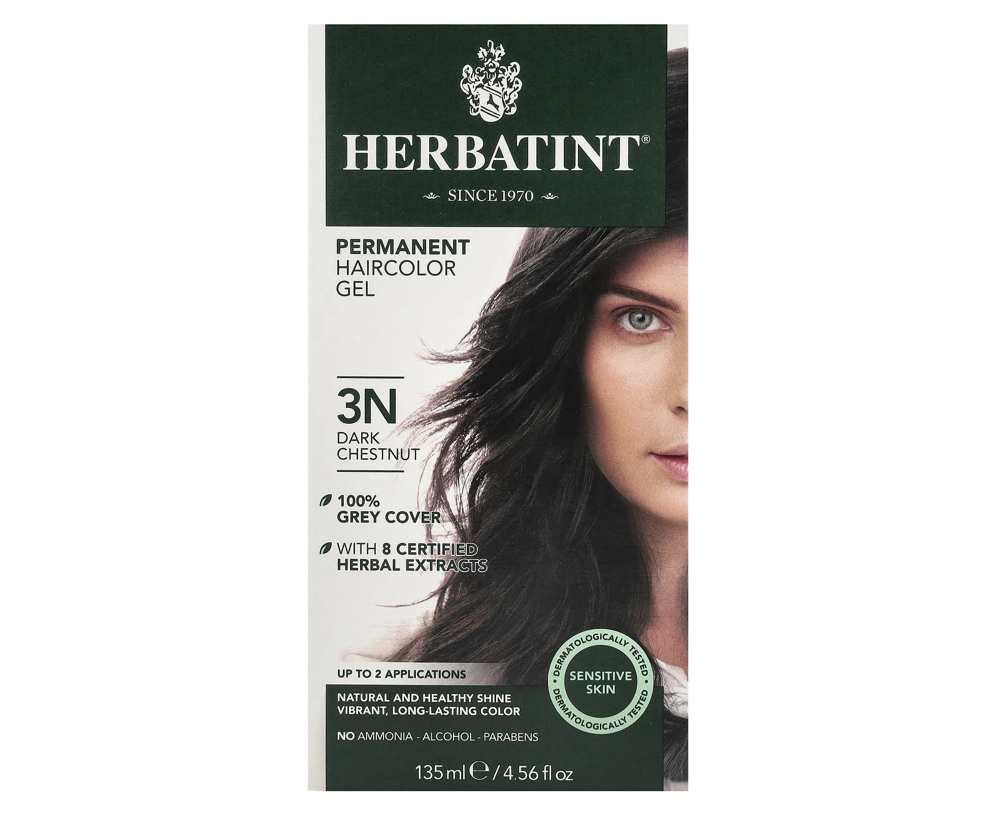 Herbatint, Permanent Haircolor Gel, 3N, Dark Chestnut, 4.56 fl oz (135 ml)