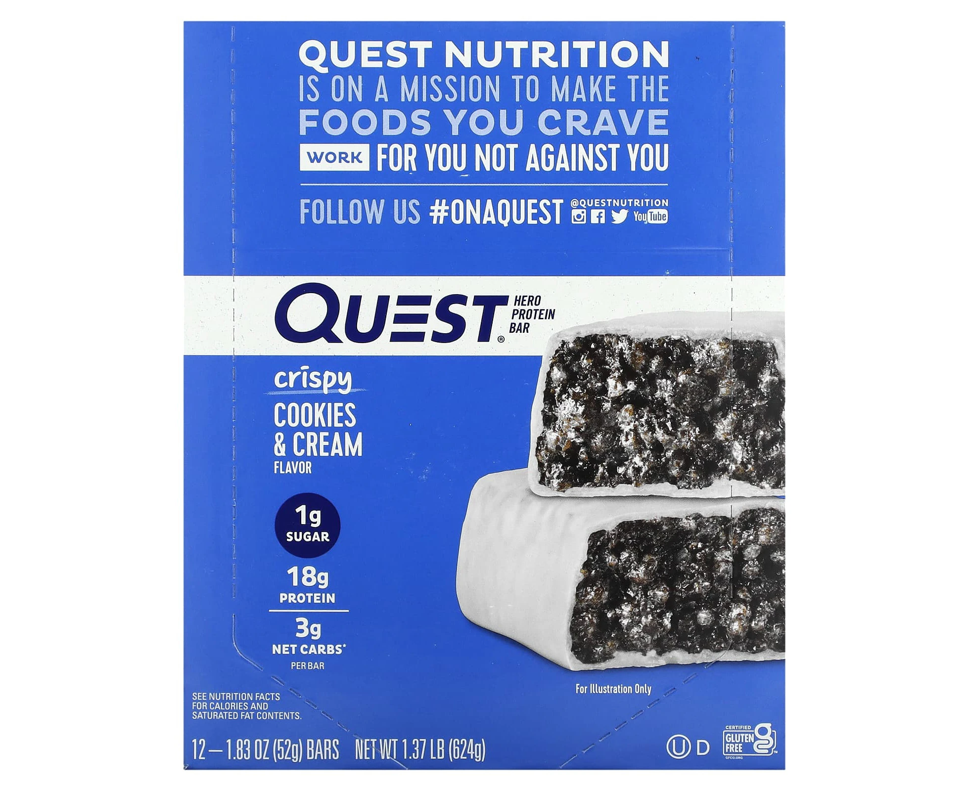 Quest Nutrition, Hero Protein Bar, Crispy Cookies & Cream, 12 Bars, 1.83 oz (52 g) Each