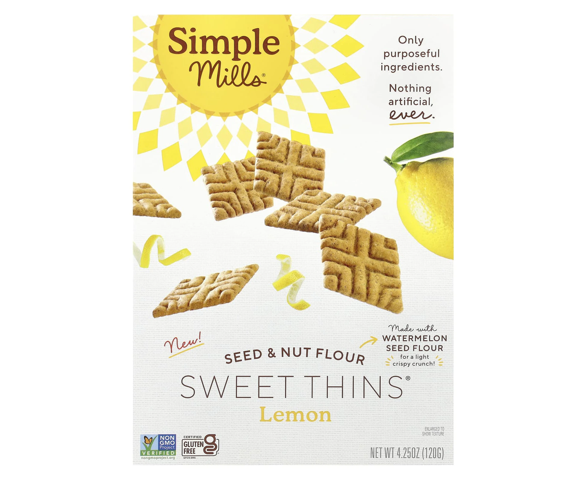 Simple Mills, Seed & Nut Flour Sweet Thins, Lemon, 4.25 oz (120 g)