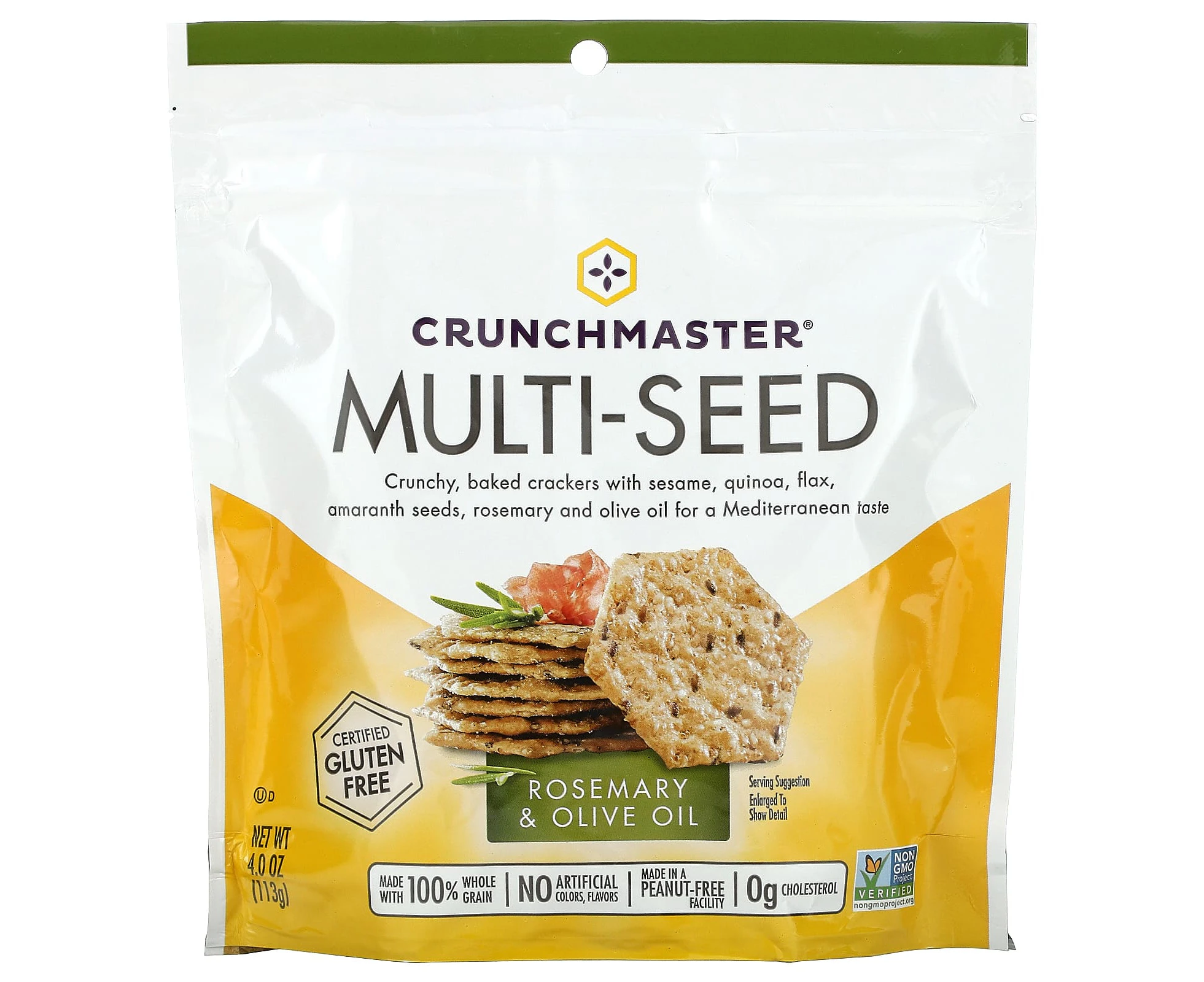 Crunchmaster, Multi-Seed, Crunchy Baked Rice Crackers, Rosemary & Olive Oil, 4 oz (113 g)