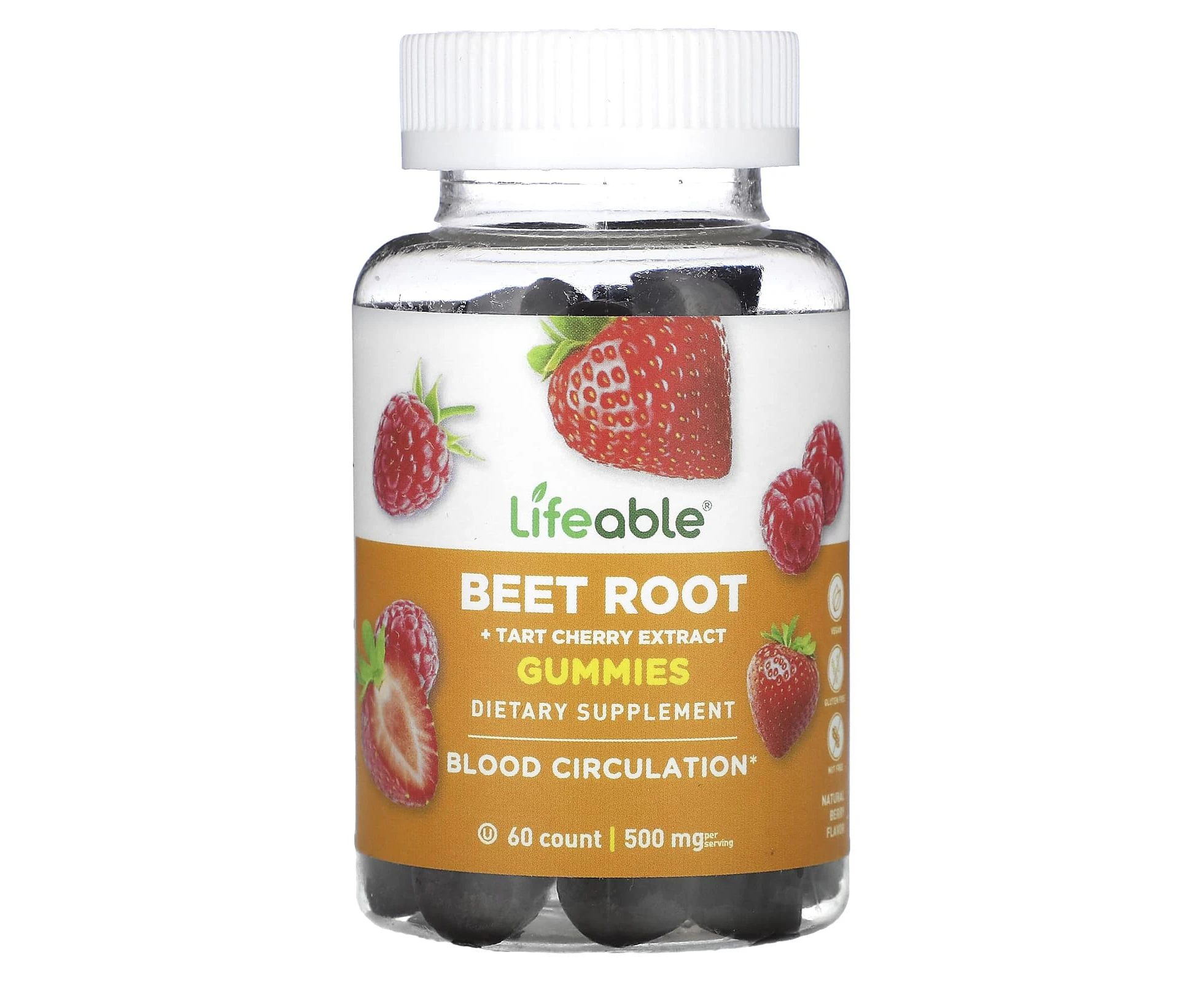 Lifeable, Beet Root + Tart Cherry Extract Gummies, Natural Berry, 500 mg, 60 Gummies (250 mg per Gummy)