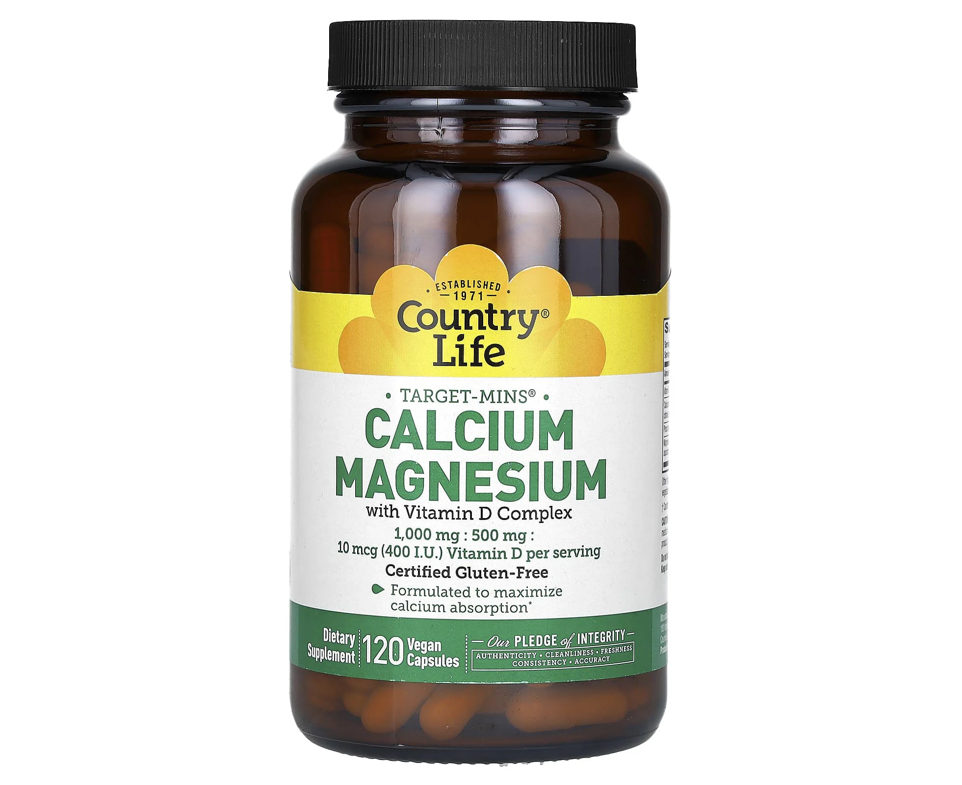 Country Life, Target-Mins, Calcium Magnesium with Vitamin D Complex, 120 Vegan Capsules