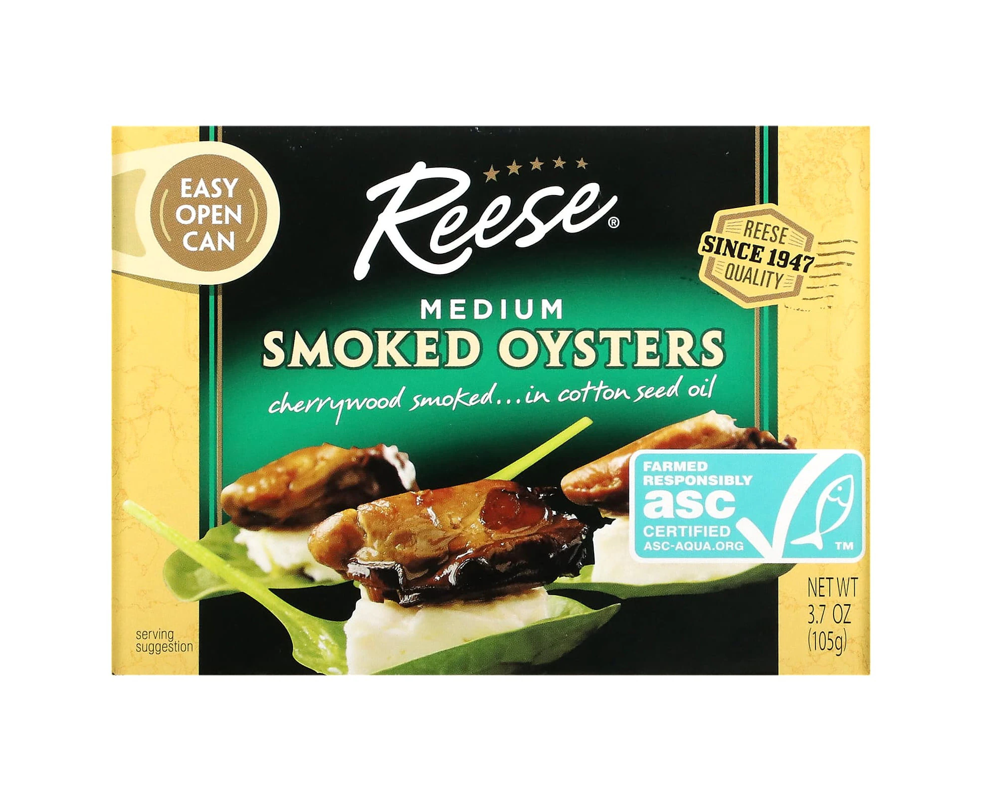 Reese, Medium Smoked Oysters, 3.70 oz (105 g)