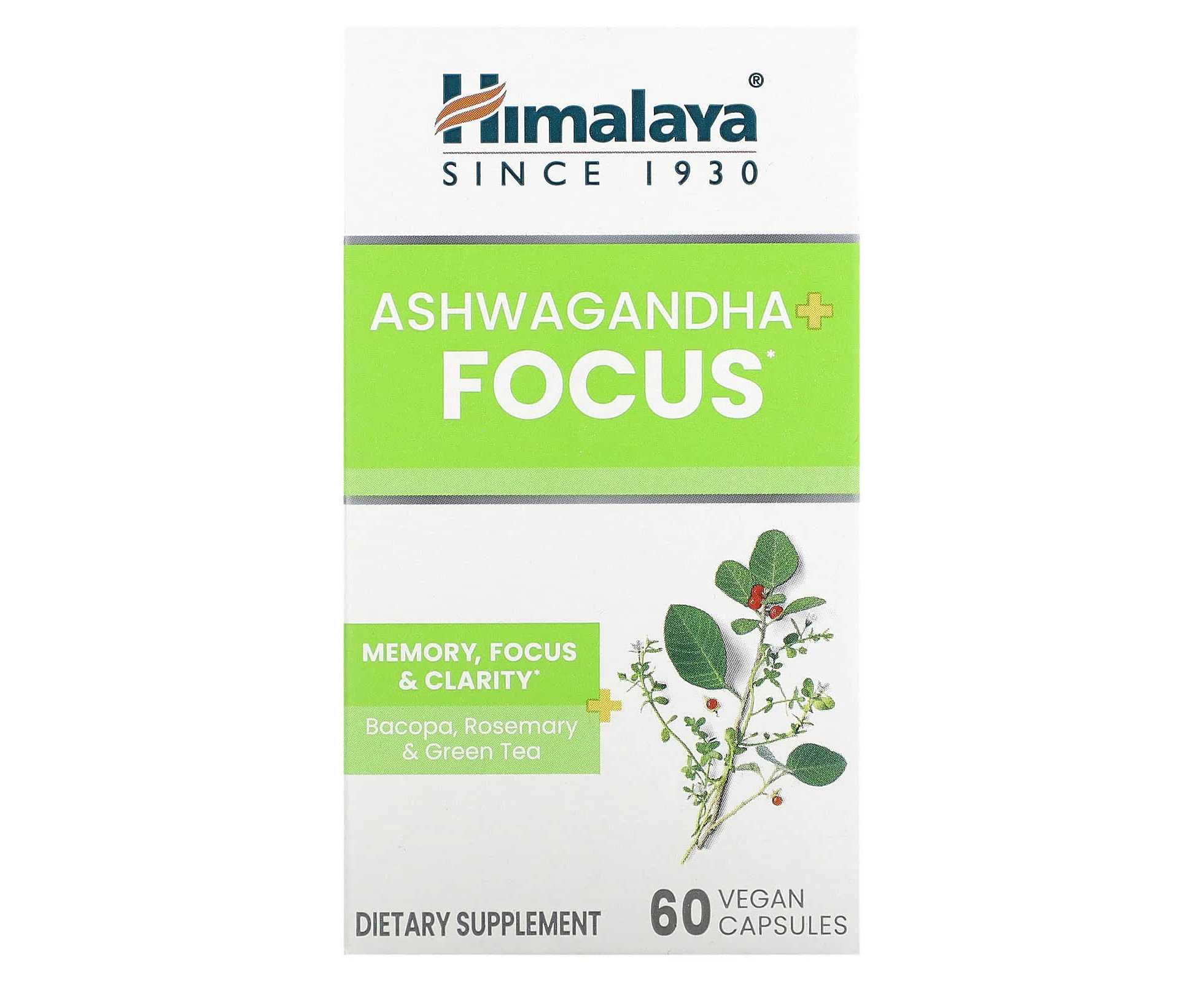 Himalaya, Ashwagandha + Focus , 60 Vegan Capsules