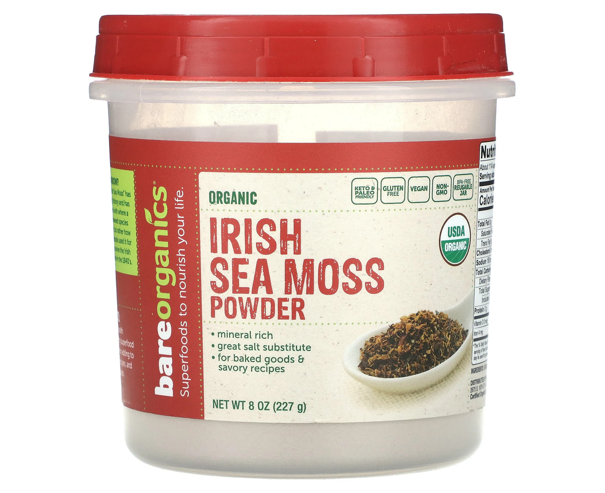 BareOrganics, Organic Irish Sea Moss Powder, 8 oz (227 g)