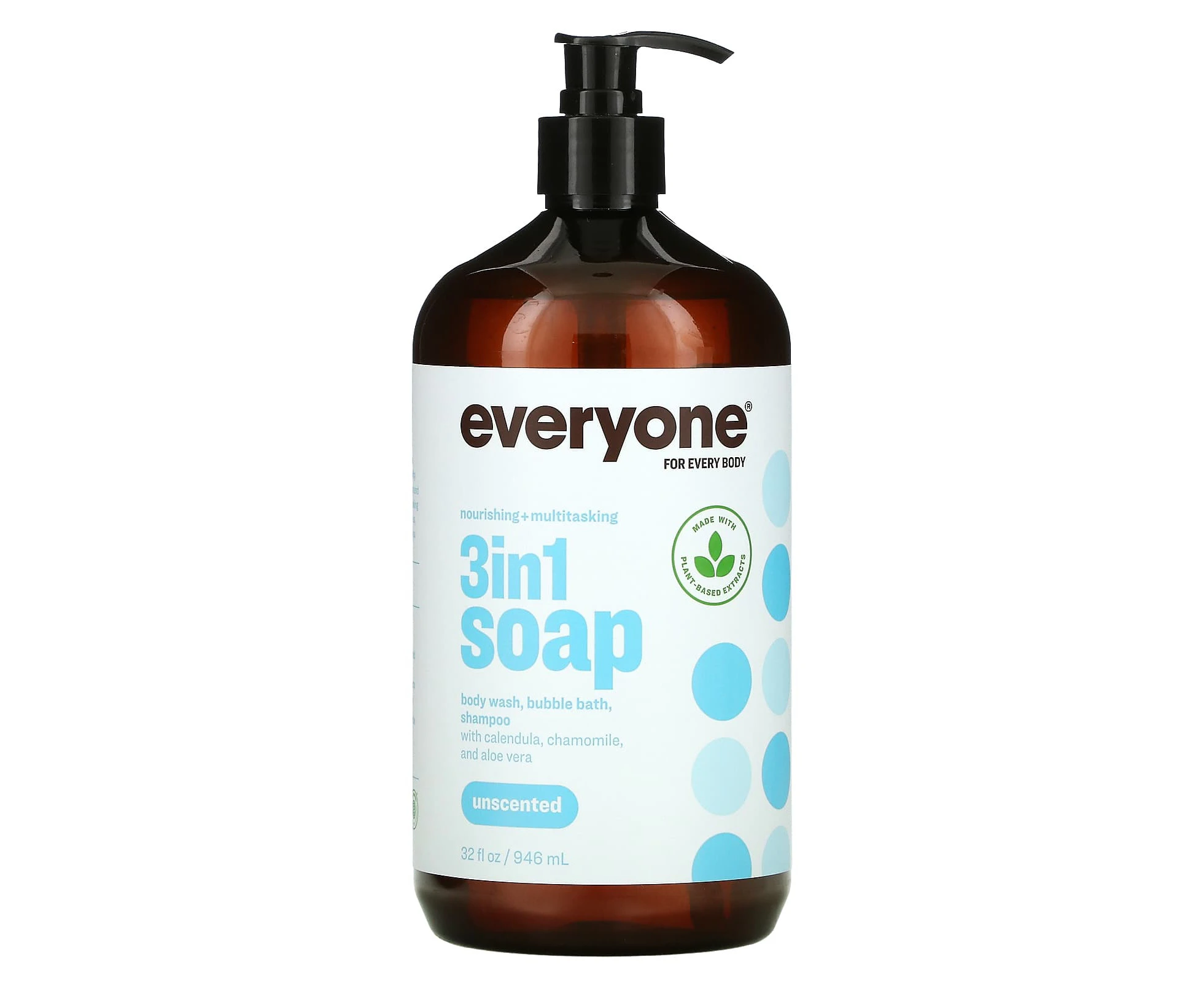 Everyone, 3 in 1 Soap, Body Wash, Bubble Bath, Shampoo, Unscented, 32 fl oz (946 ml)