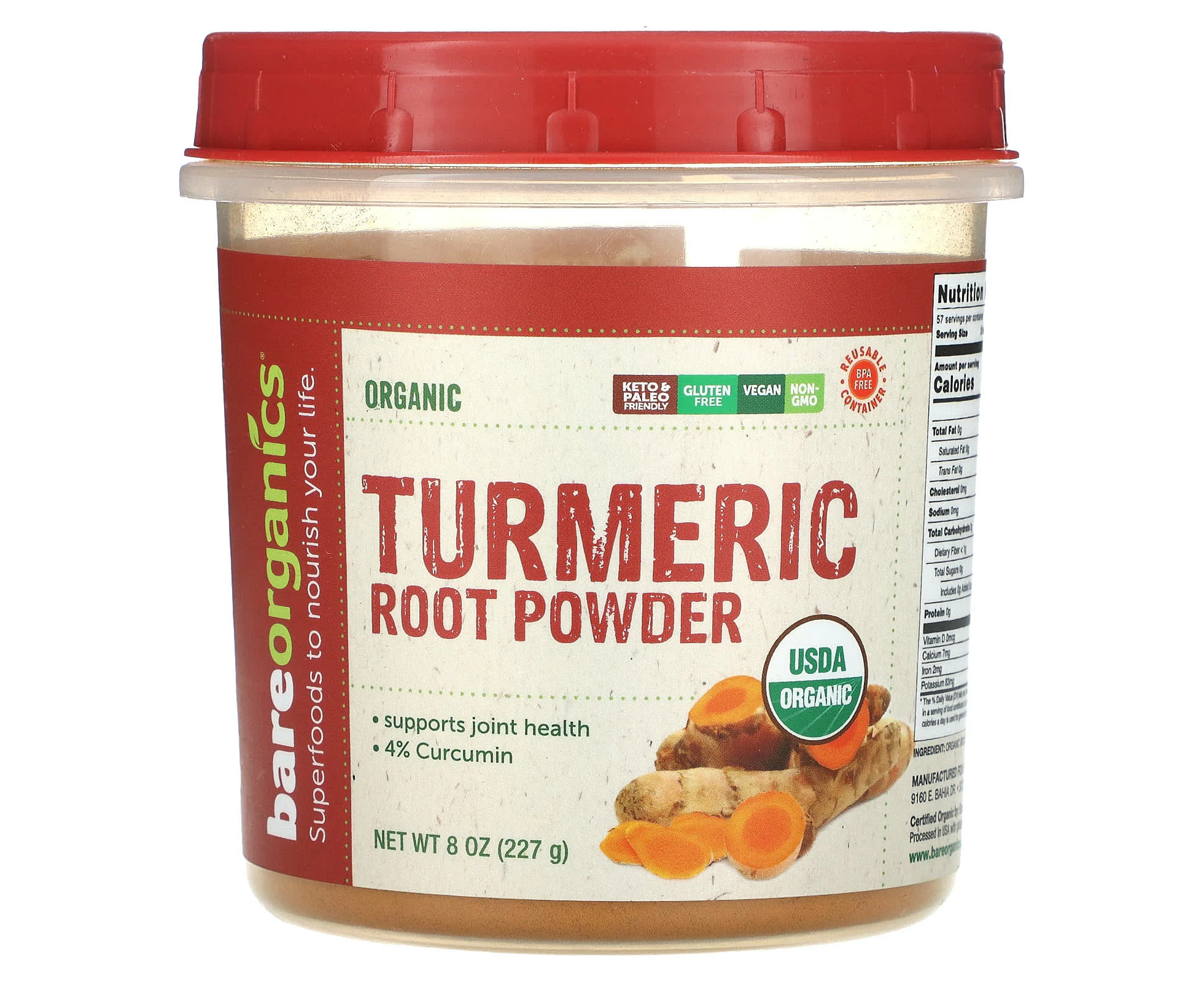 BareOrganics, Turmeric Root Powder, 8 oz (227 g)