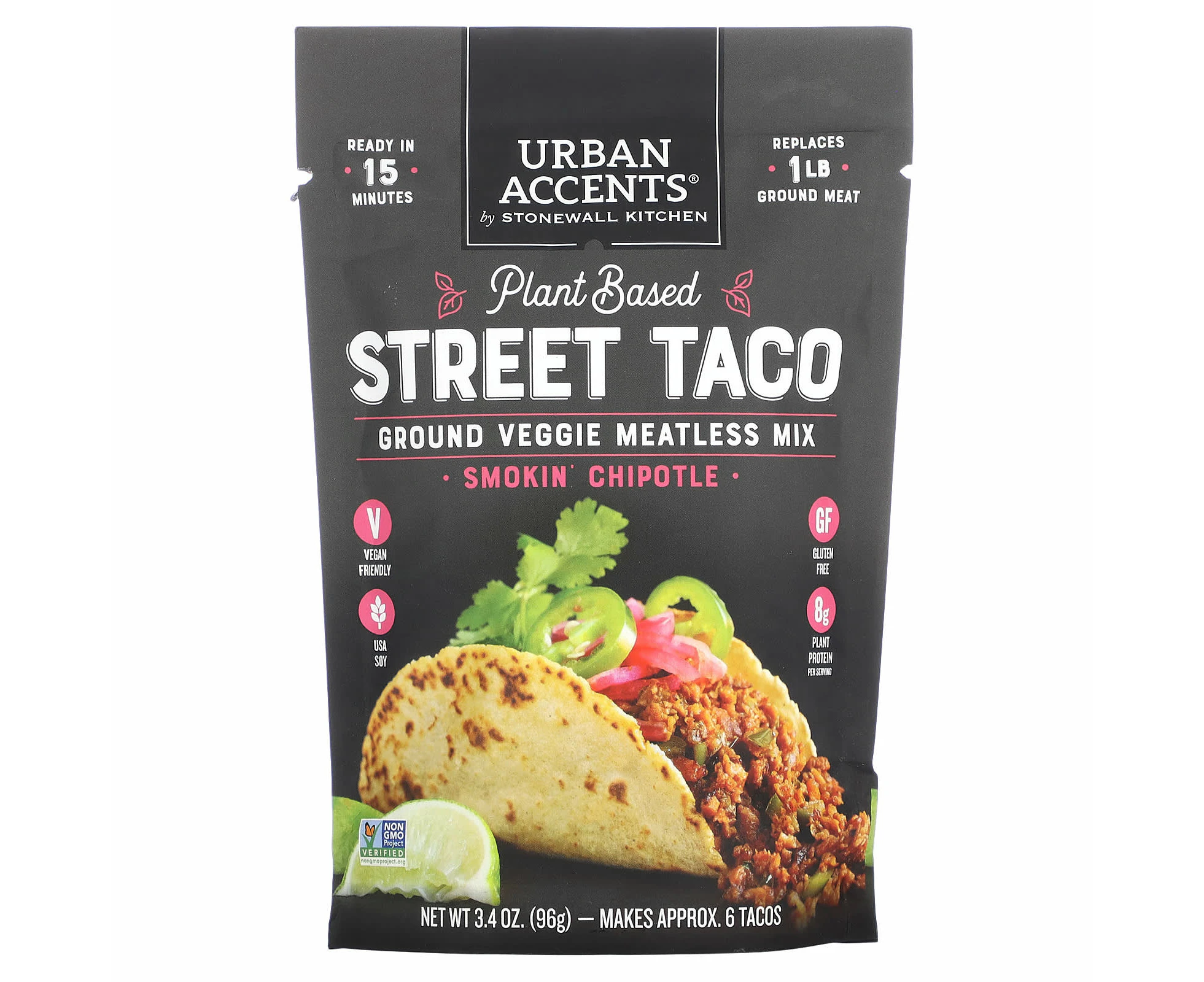 Urban Accents, Plant Based Street Taco, Ground Veggie Meatless Mix, Smokin' Chipotle, 3.4 oz (96 g)