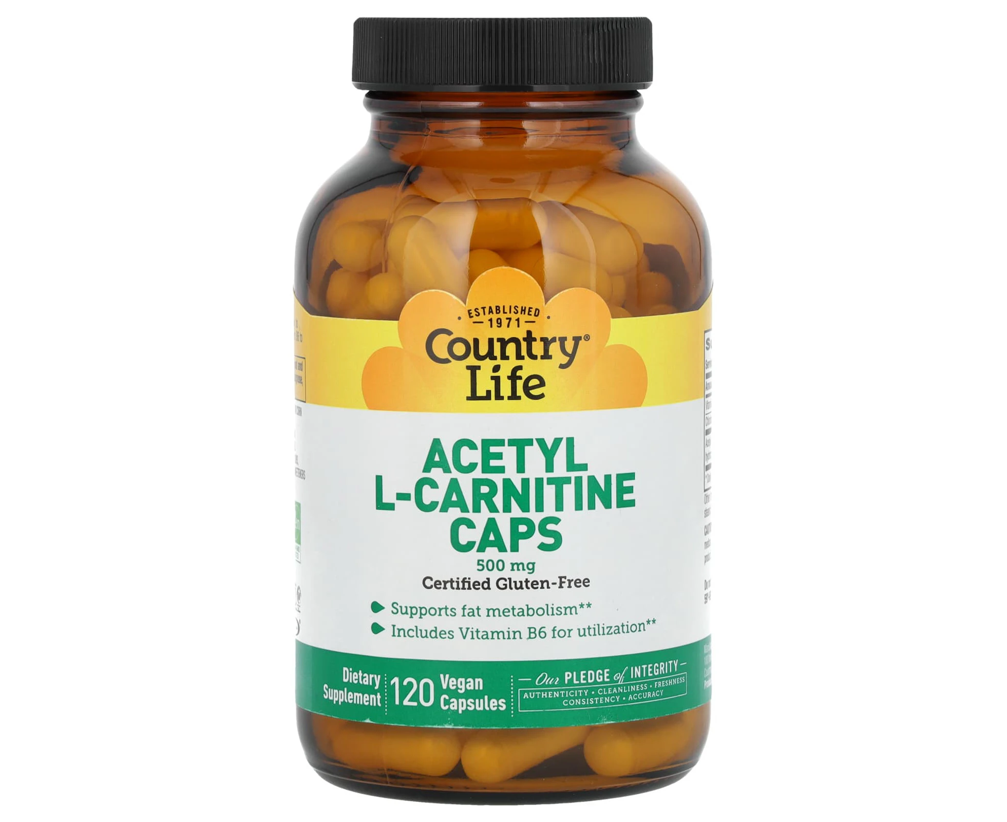 Country Life, Acetyl L-Carnitine Caps, 500 mg, 120 Vegan Capsules