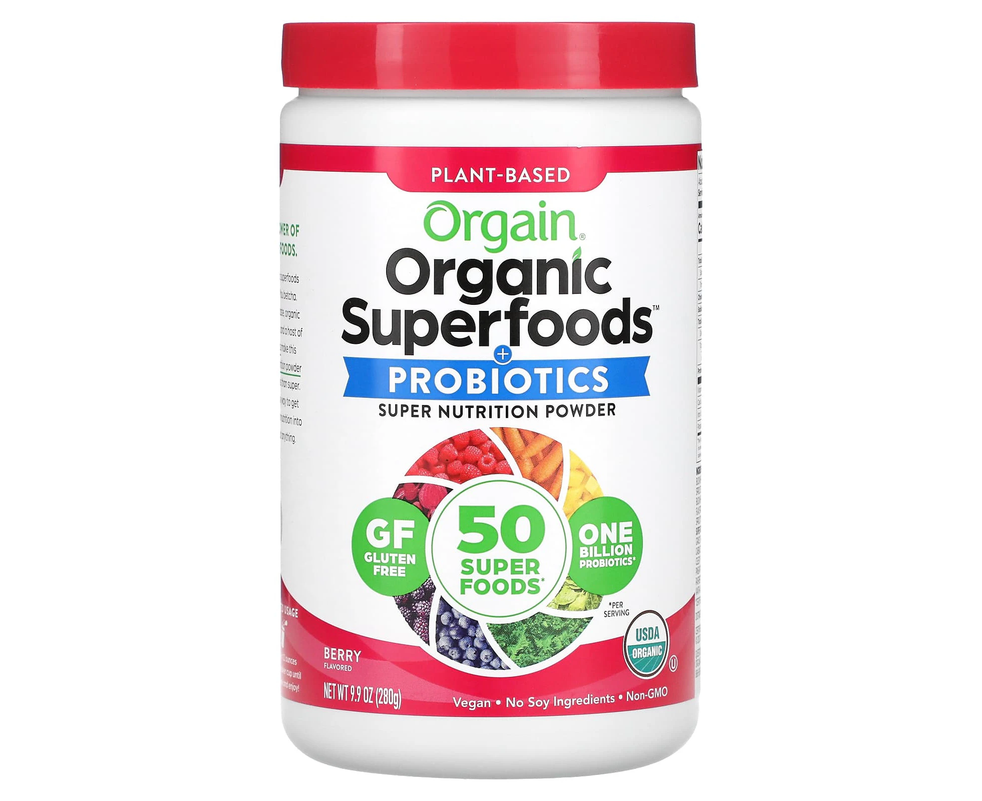 Orgain, Organic Superfoods + Probiotics Super Nutrition Powder, Berry, 9.9 oz (280 g)