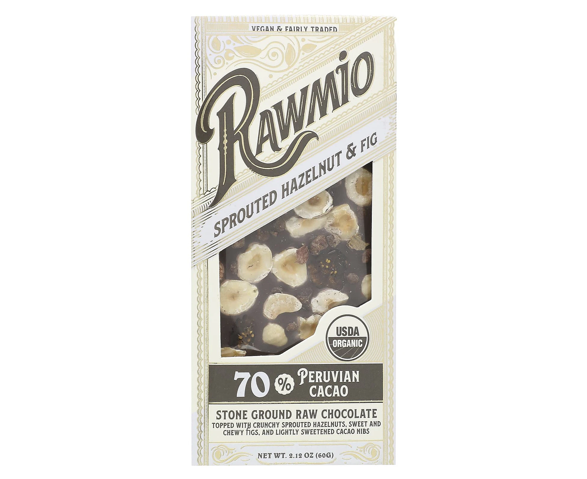 Rawmio, Sprouted Hazelnut & Fig Bark, 70% Peruvian Cacao, 2.12 oz (60 g)