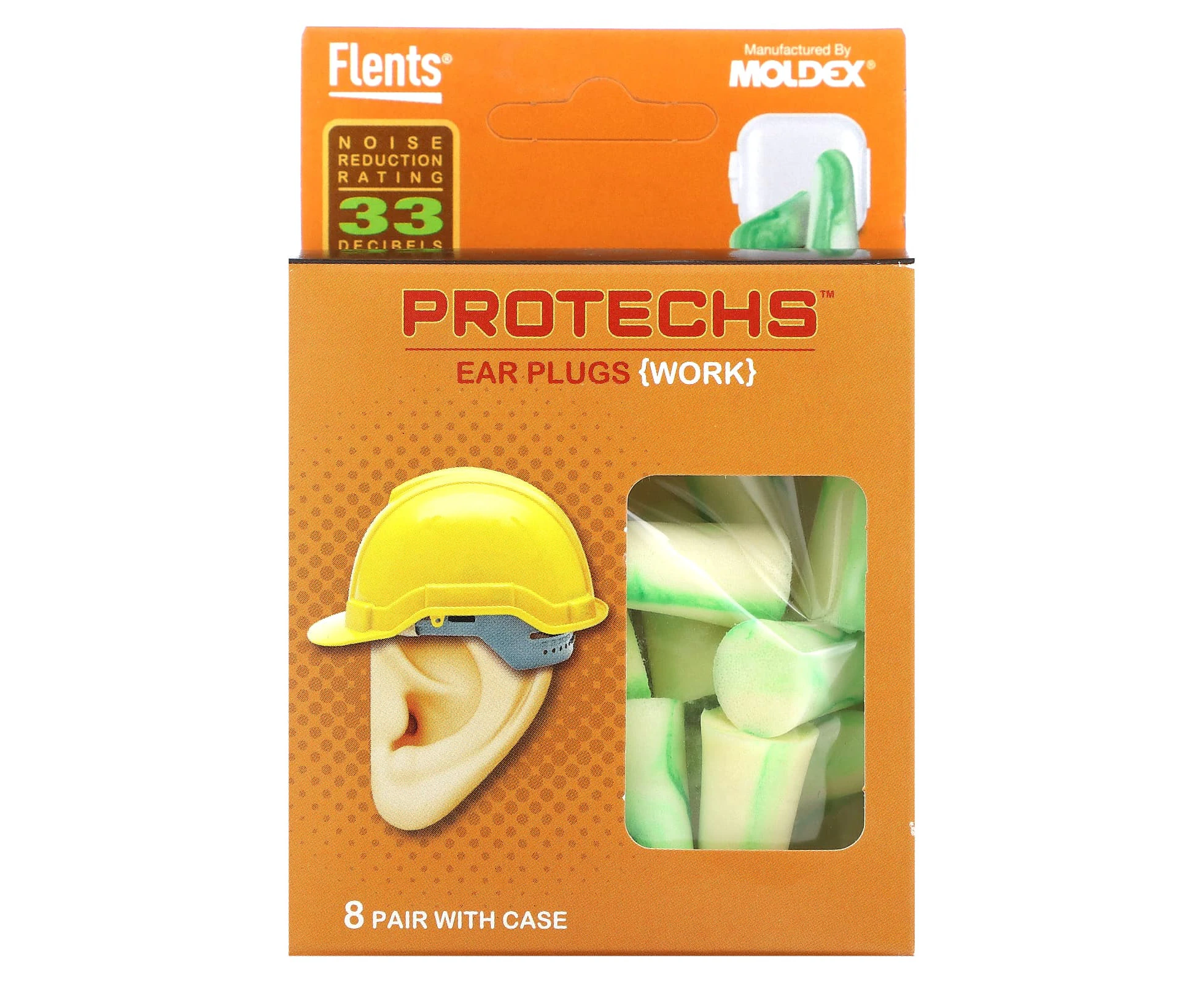 Flents, Protechs, Work Ear Plugs, 8 Pair with Case