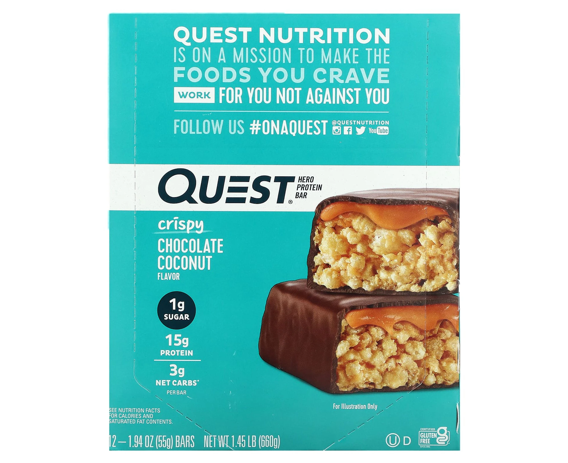 Quest Nutrition, Hero Protein Bar, Crispy Chocolate Coconut, 12 Bars, 1.94 oz (55 g) Each