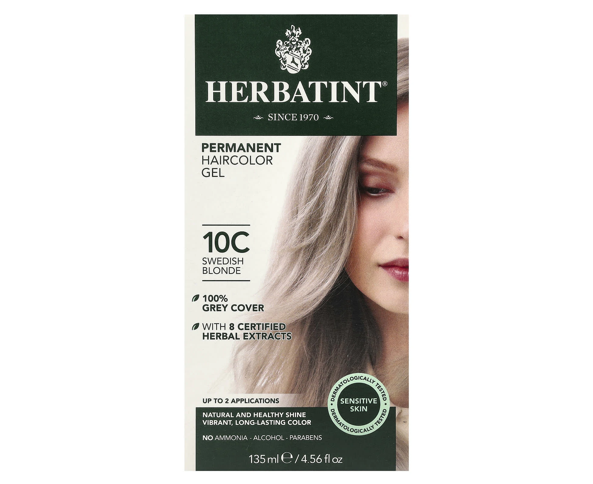 Herbatint, Permanent Haircolor Gel, 10C, Swedish Blonde, 4.56 fl oz (135 ml)