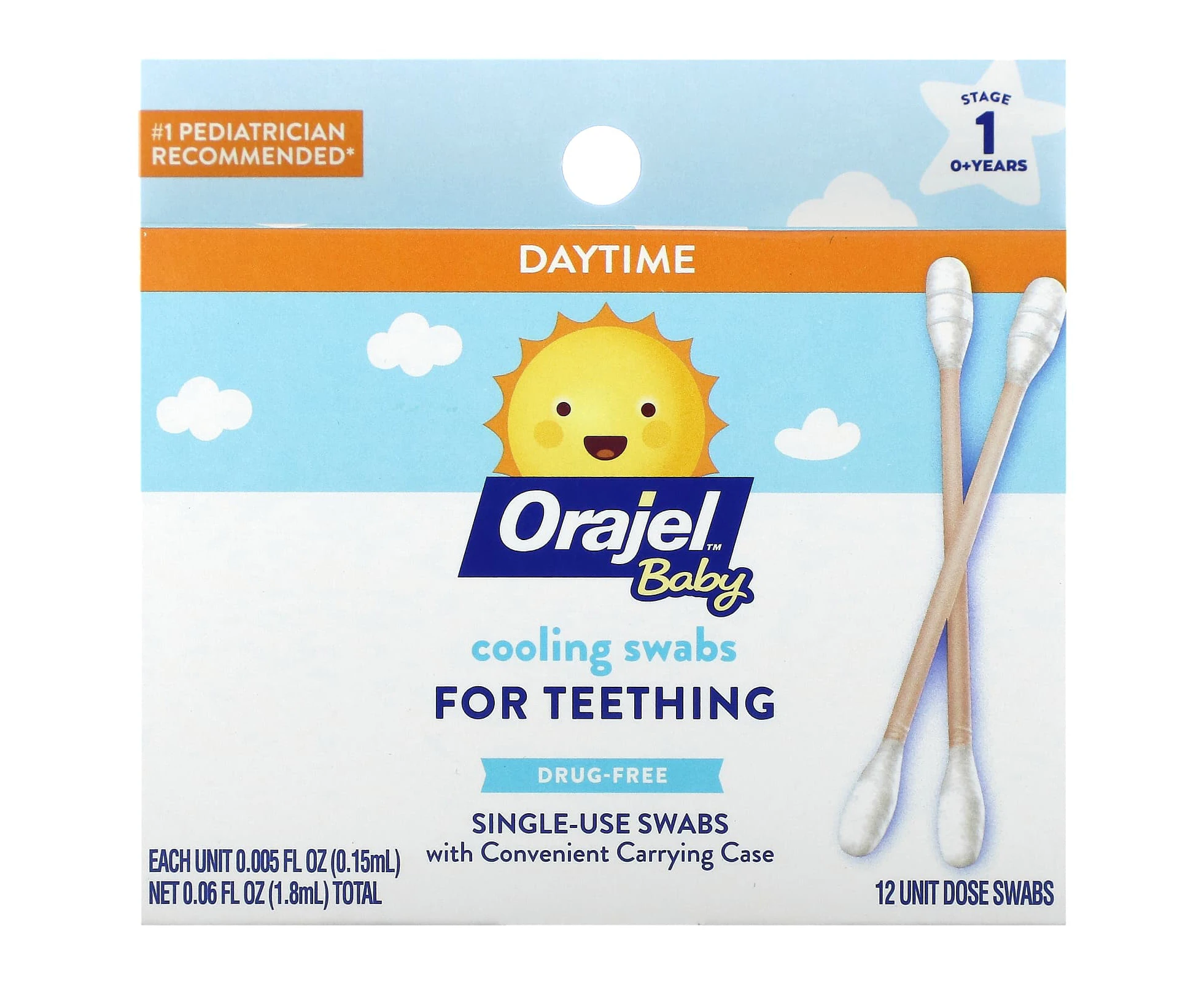 Orajel, Baby Daytime Cooling Swabs for Teething, 0+ Years, 12 Unit Dose Swabs, 0.005 fl oz (0.15 ml)