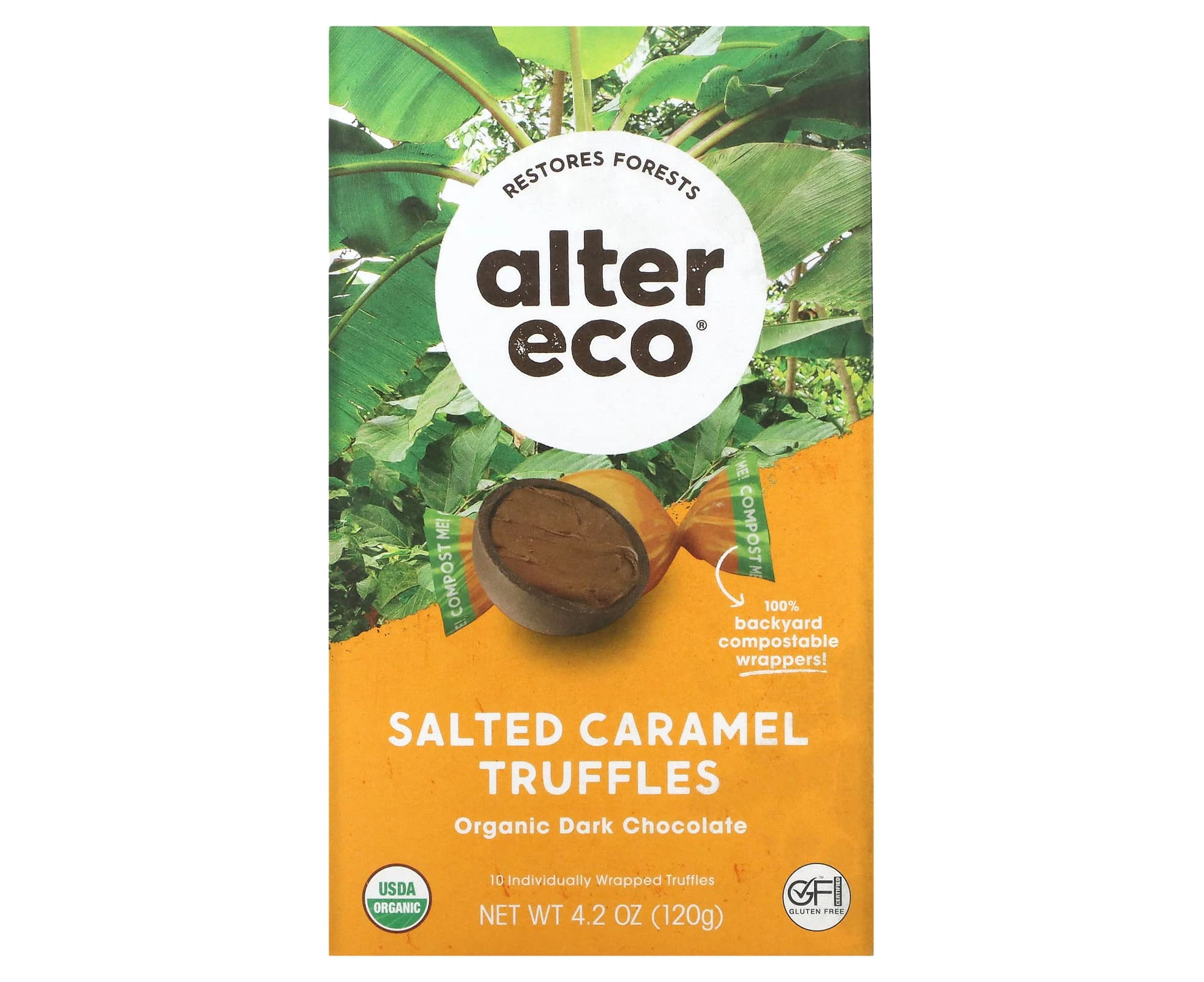 Alter Eco, Organic Salted Caramel Truffles, Dark Chocolate, 10 Individually Wrapped Truffles