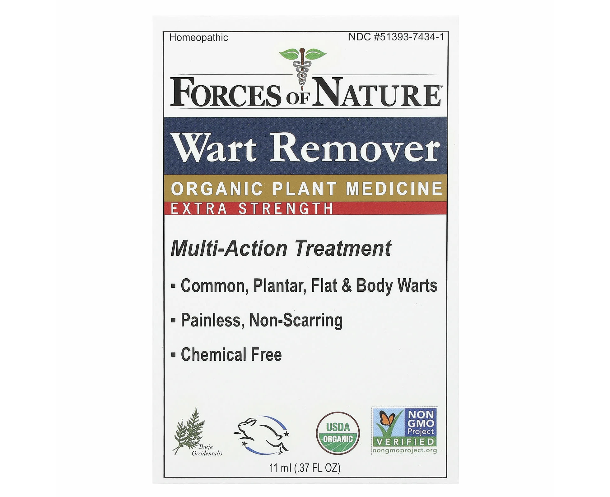 Forces of Nature, Wart Remover, Organic Plant Medicine, Extra Strength, 0.37 fl oz (11 ml)