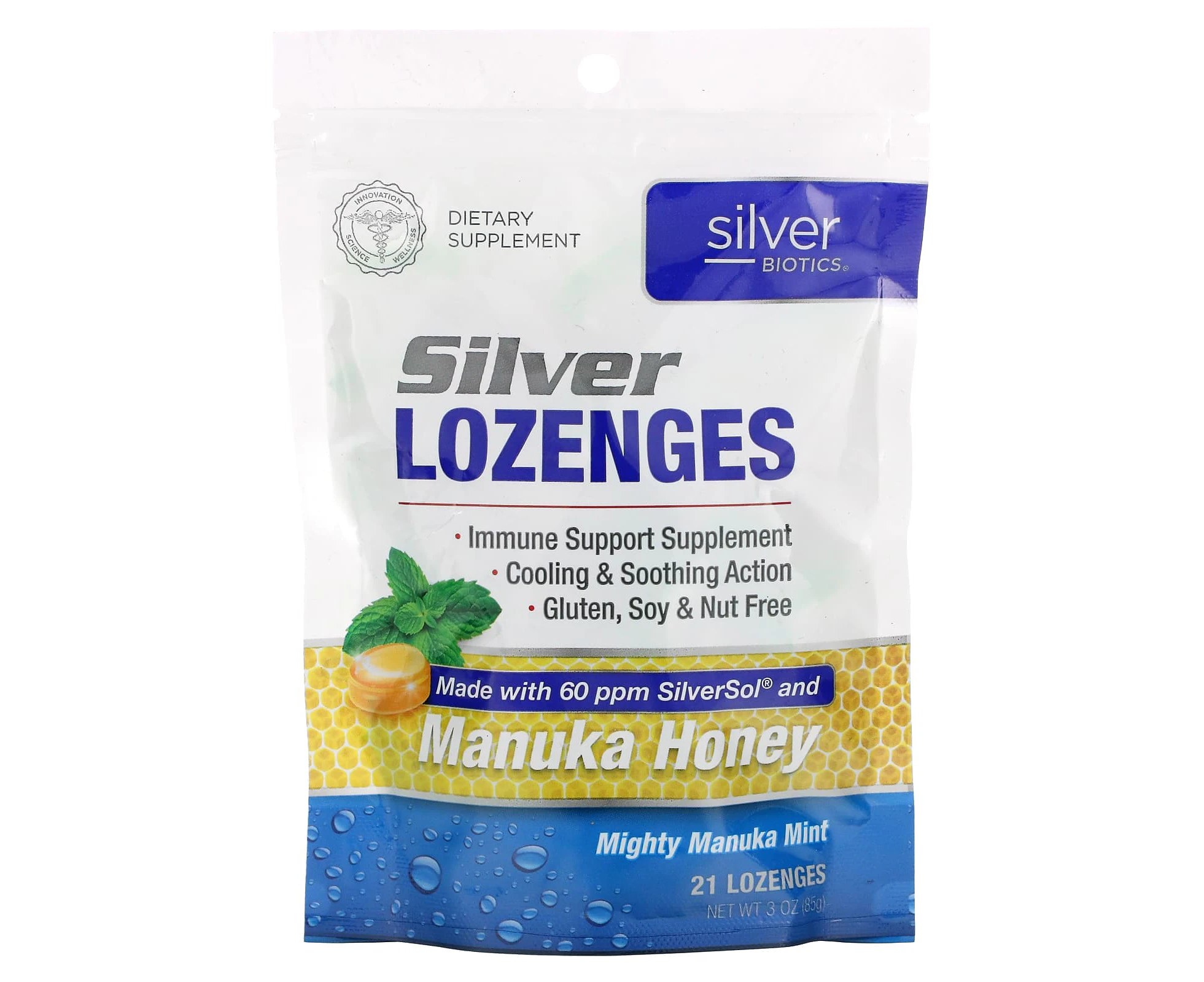 American Biotech Labs, Silver Biotics, Mighty Manuka Mint, 21 Lozenges, 3 oz (85 g)