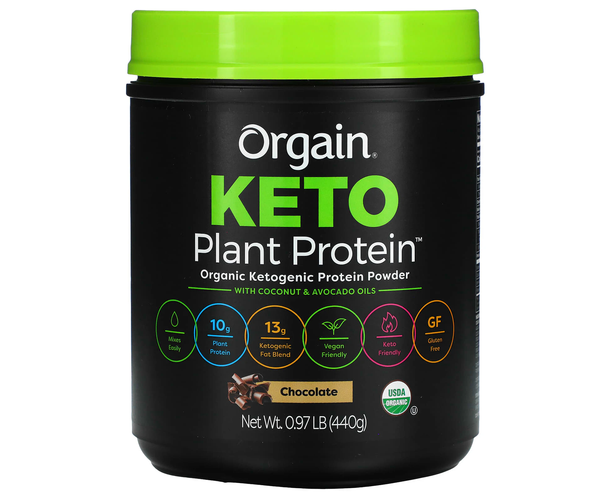 Orgain, Keto, Organic Plant Protein Powder, Chocolate, 0.97 lb (440 g)