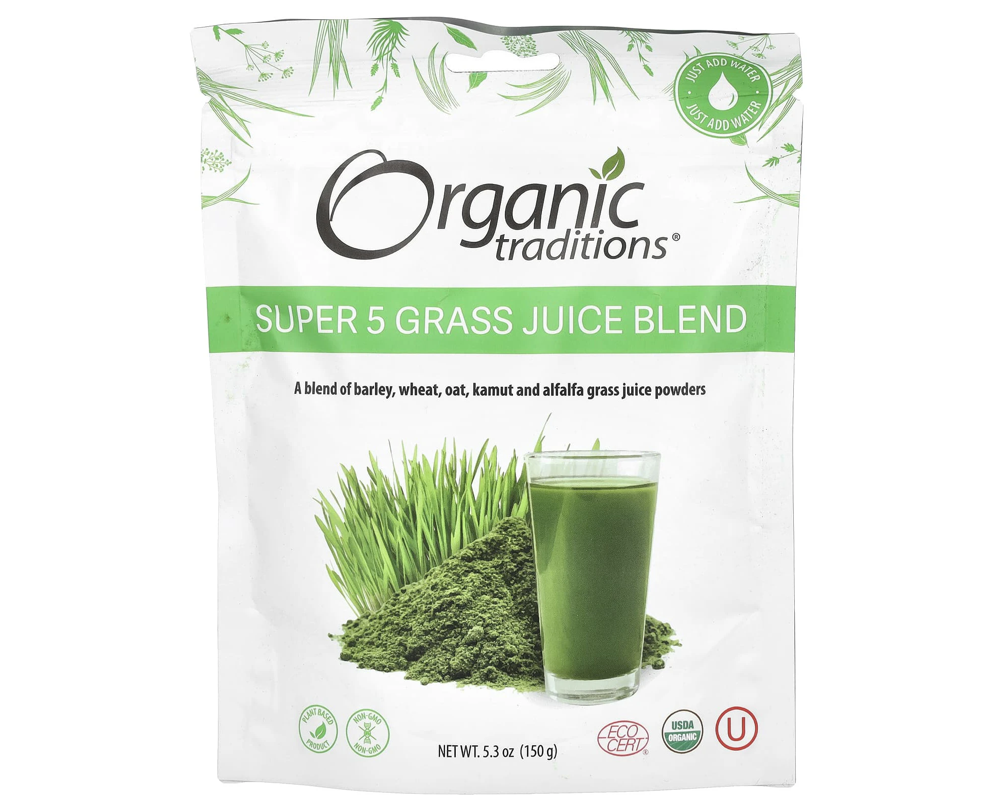 Organic Traditions, Super 5 Grass Juice Blend, 5.3 oz (150 g)