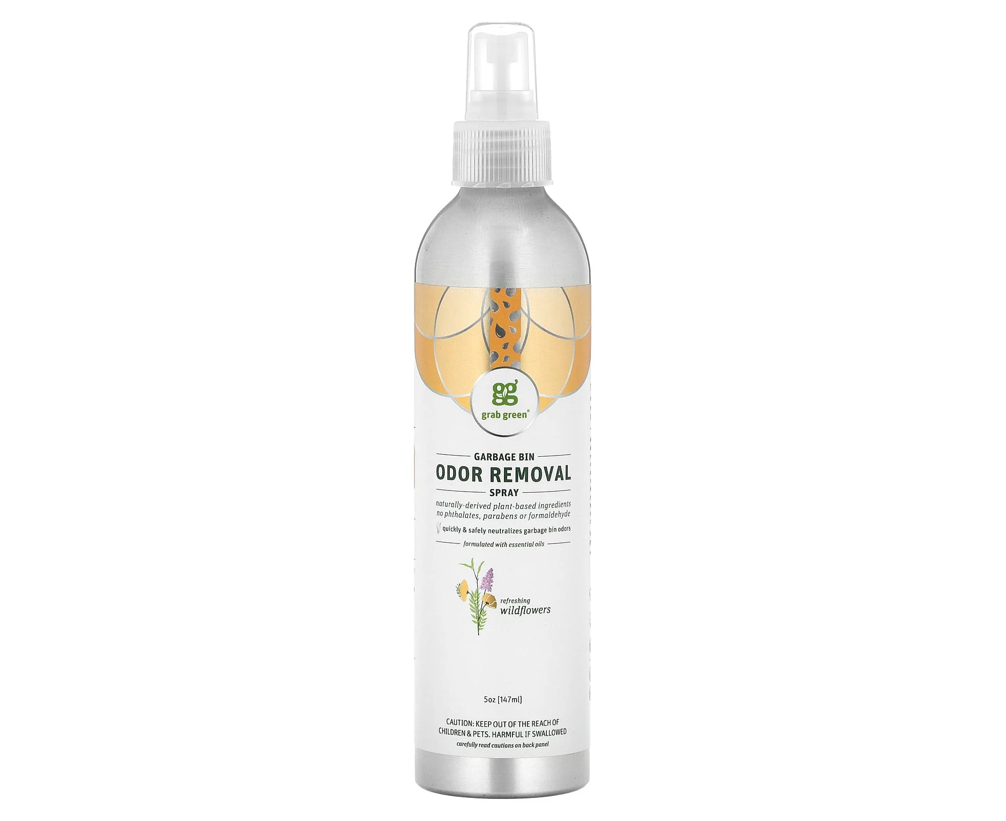 Grab Green, Garbage Bin Odor Removal Spray, Refreshing Wildflowers, 5 oz (147 ml)