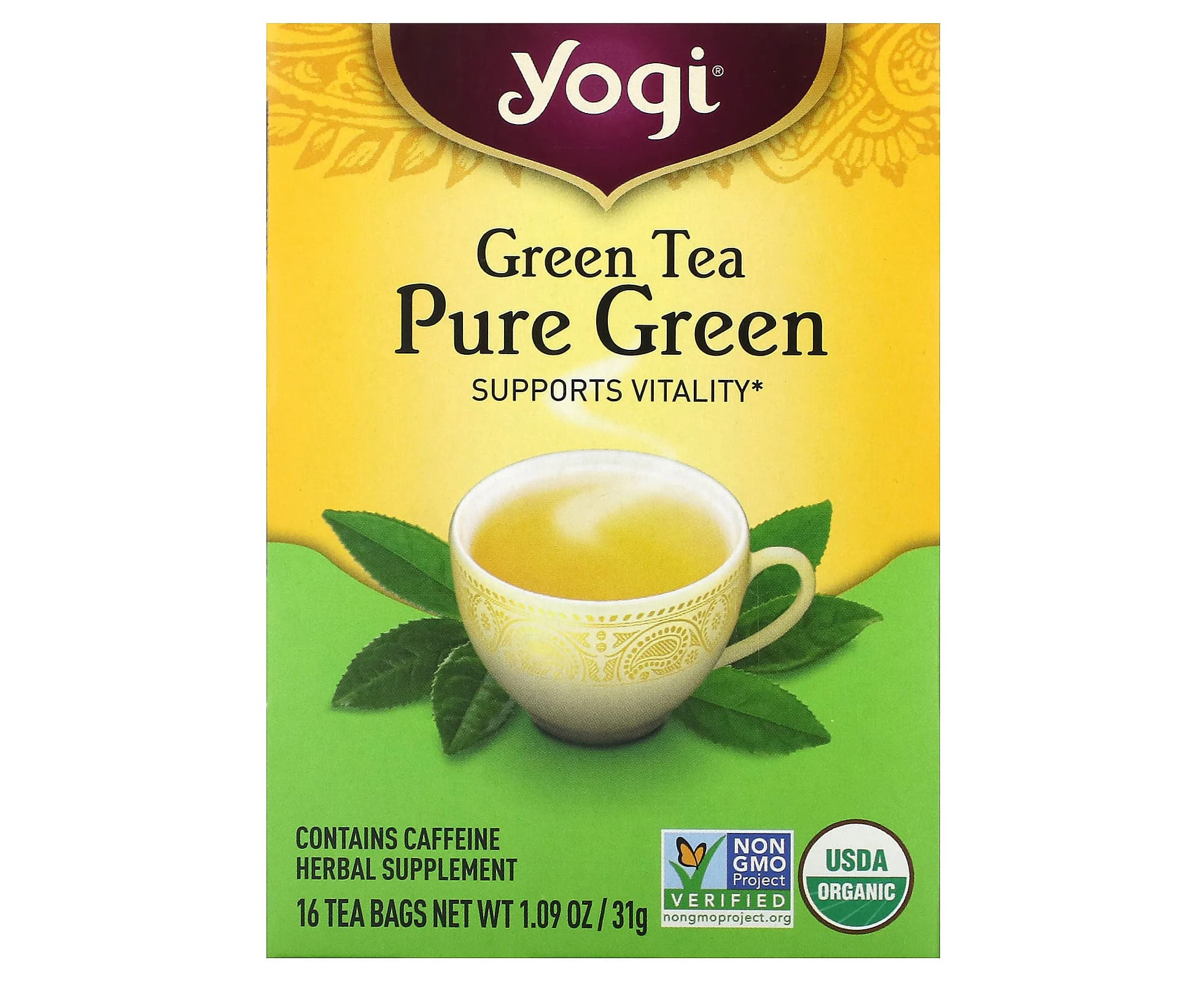 Yogi Tea, Green Tea Pure Green, 16 Tea Bags, 1.09 oz (31 g)