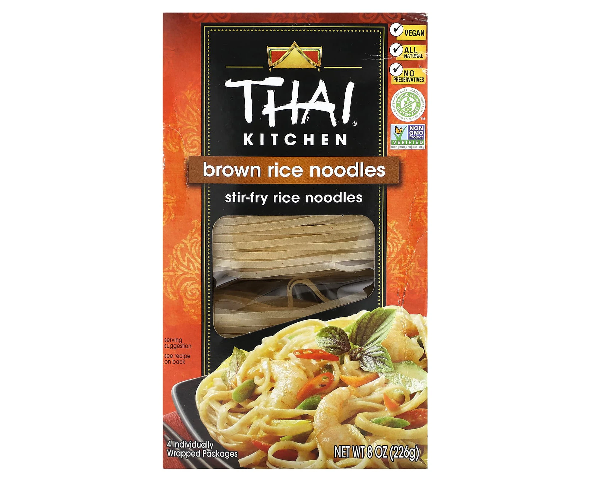 Thai Kitchen, Brown Rice Noodles, 4 Individually Wrapped Packages, 2 oz (56 g) Each