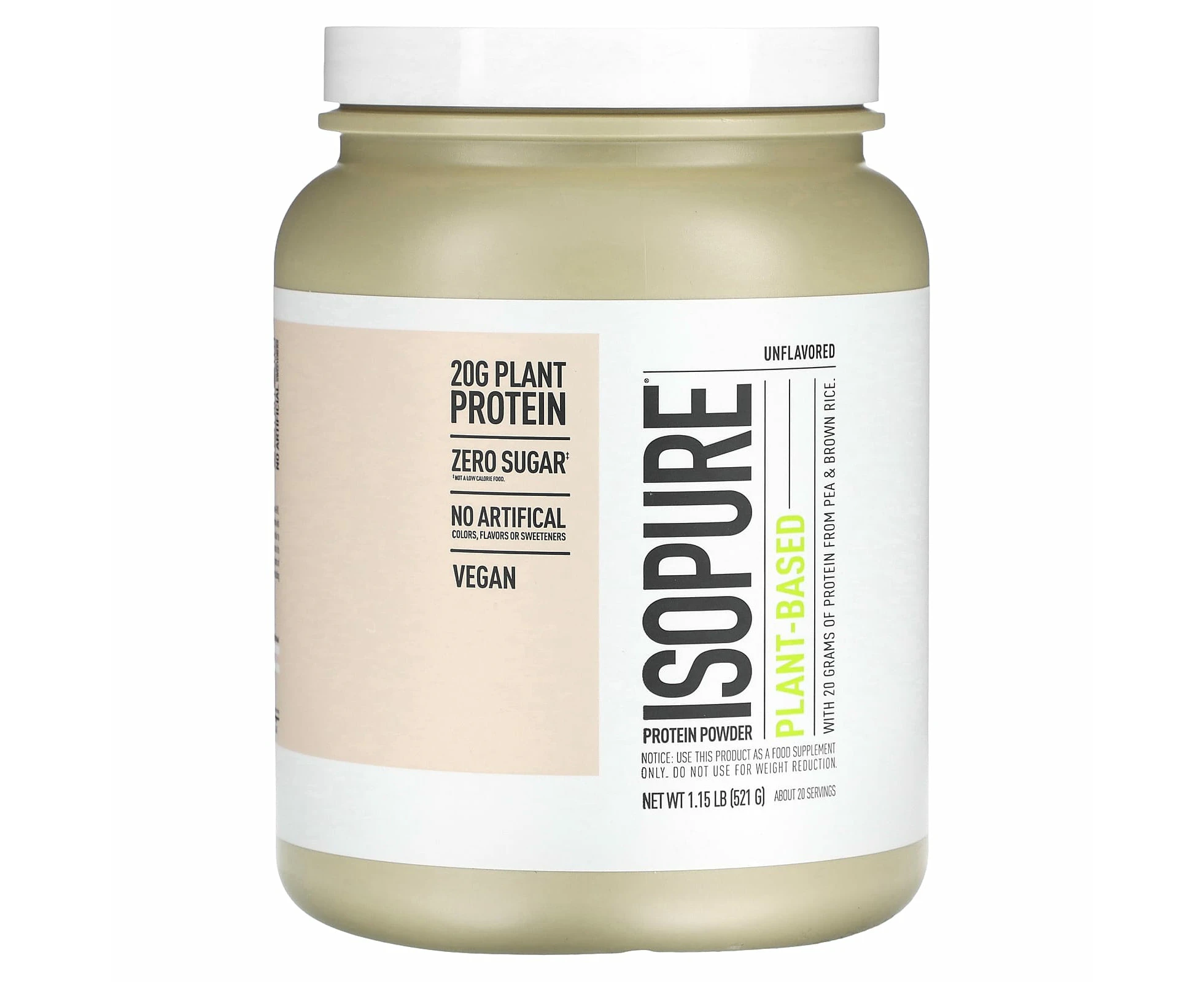 Isopure, Plant-Based Protein Powder, Unflavored, 1.15 lb (521 g)