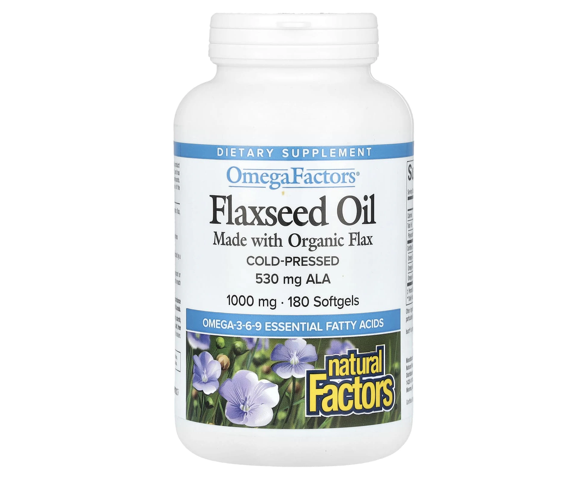 Natural Factors, OmegaFactors, Flaxseed Oil, 1,000 mg , 180 Softgels