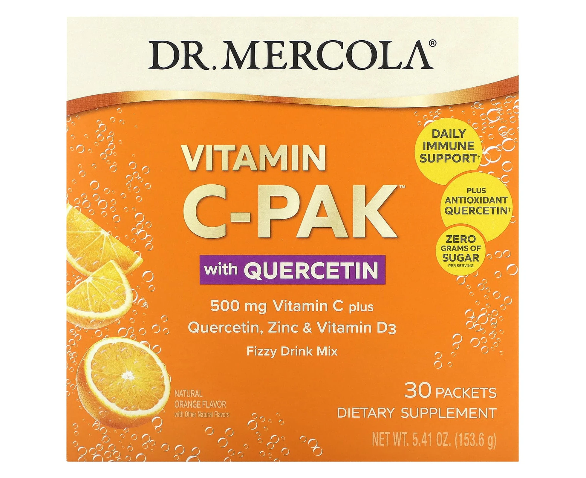 Dr. Mercola, Vitamin C-PAK with Quercetin, Natural Orange, 500 mg, 30 Packets, 0.18 oz (5.12 g) Each