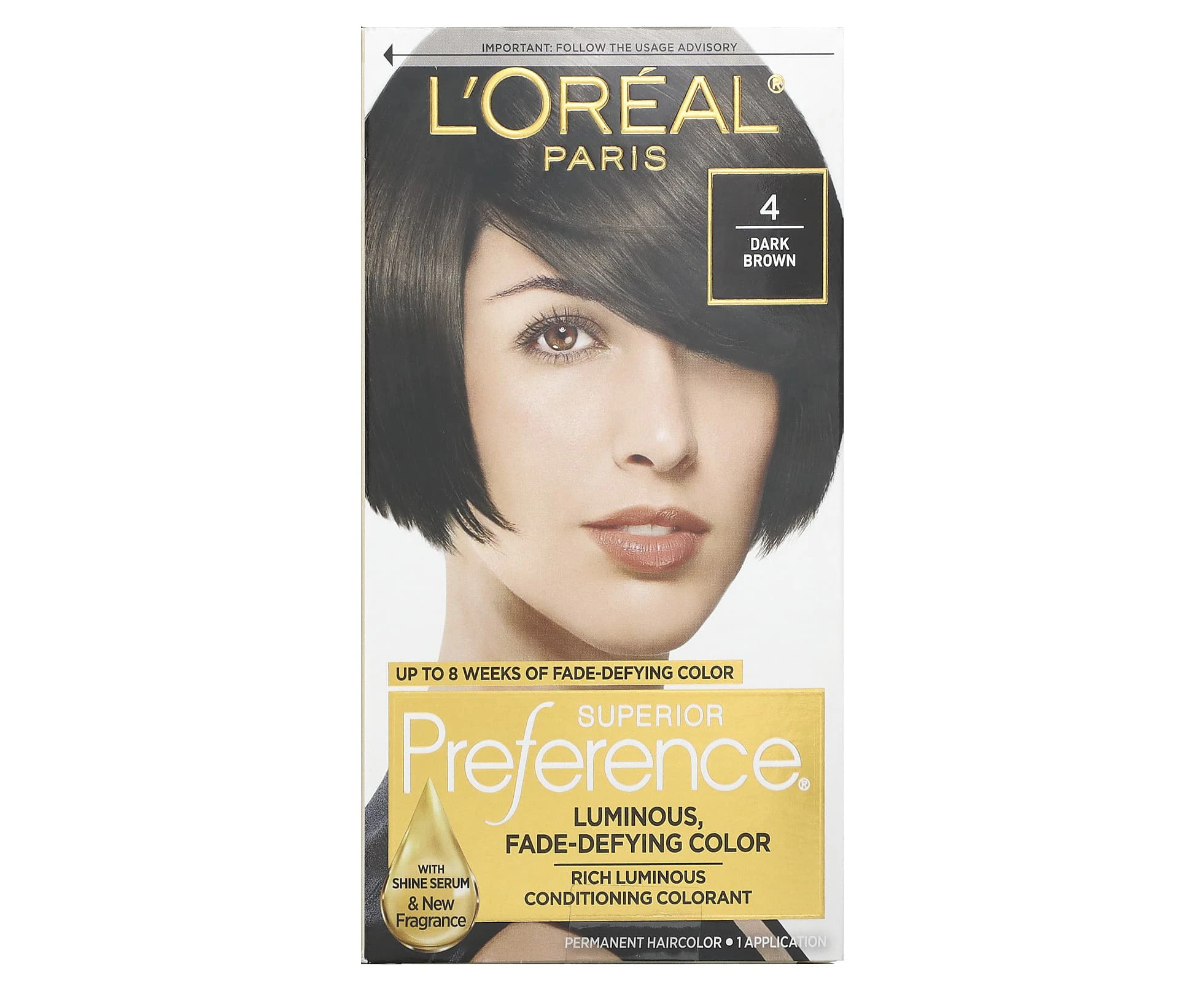 L'Or√©al, Superior Preference, Luminous, Fade-Defying Color, 4 Dark Brown, 1 Application